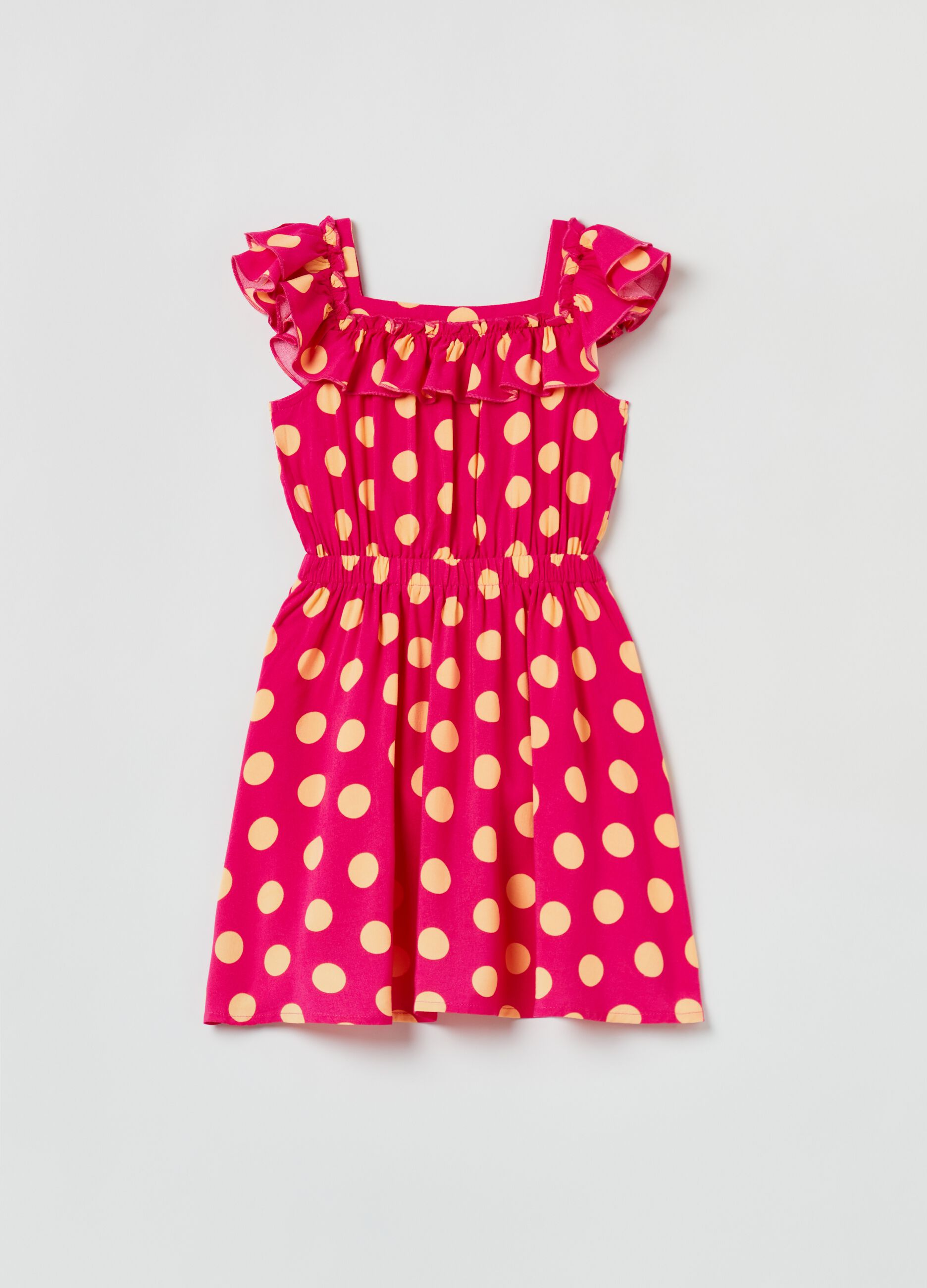 Vestito in viscosa con stampa polka dots_1