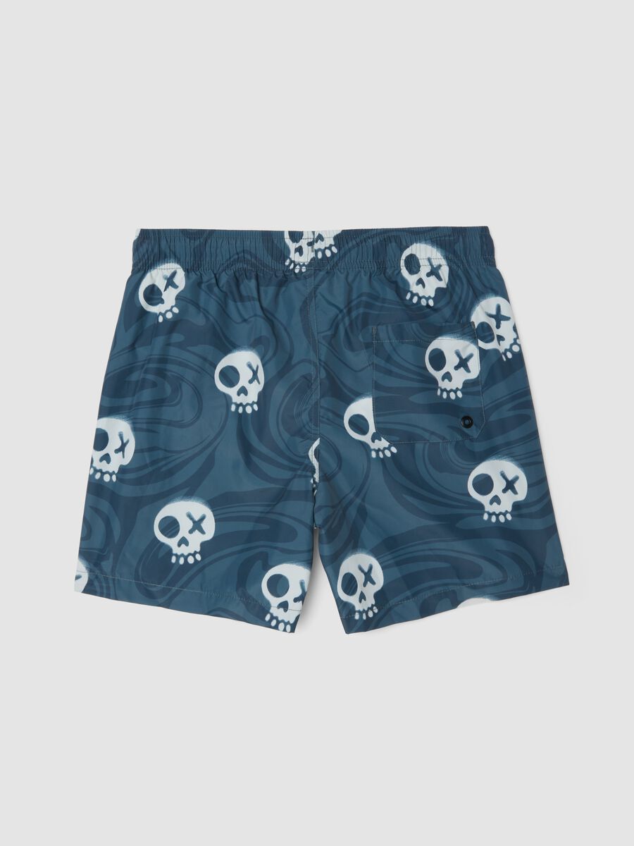 Blue skull-print swim shorts_1