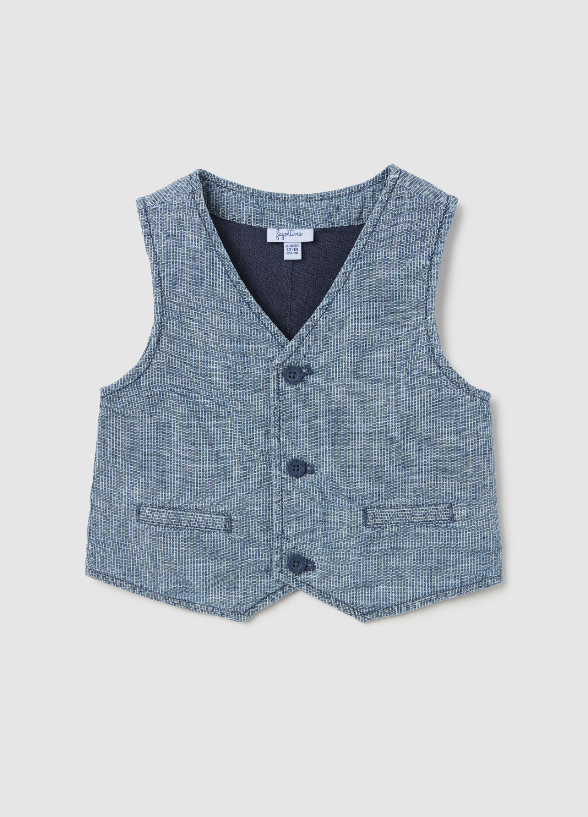 Cotton gilet with thin striped pattern