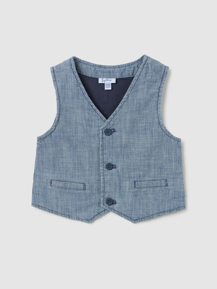Cotton gilet with thin striped pattern_0