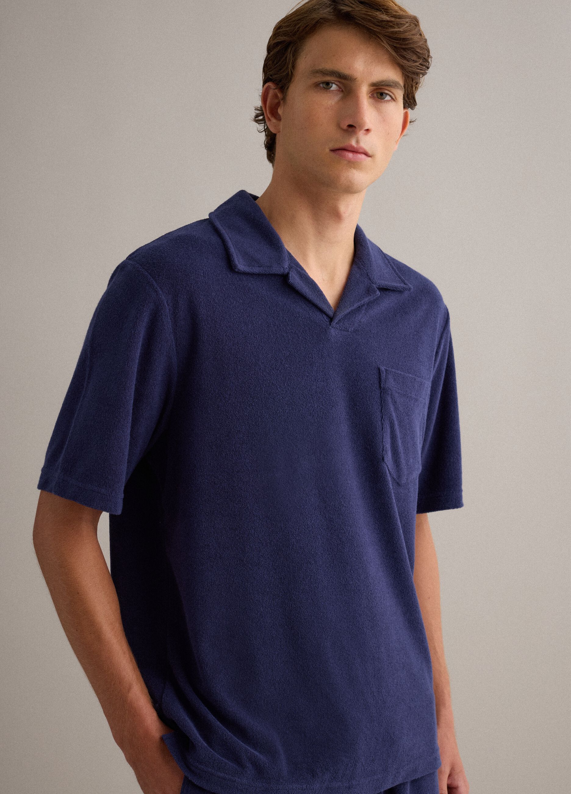 Blue cotton-blend short-sleeve polo shirt, regular fit