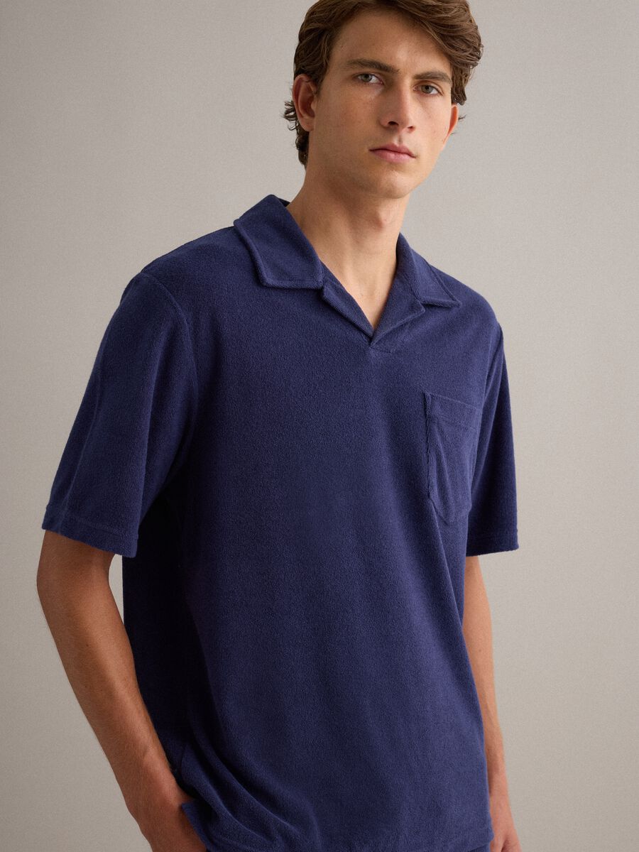 Blue cotton-blend short-sleeve polo shirt, regular fit_0