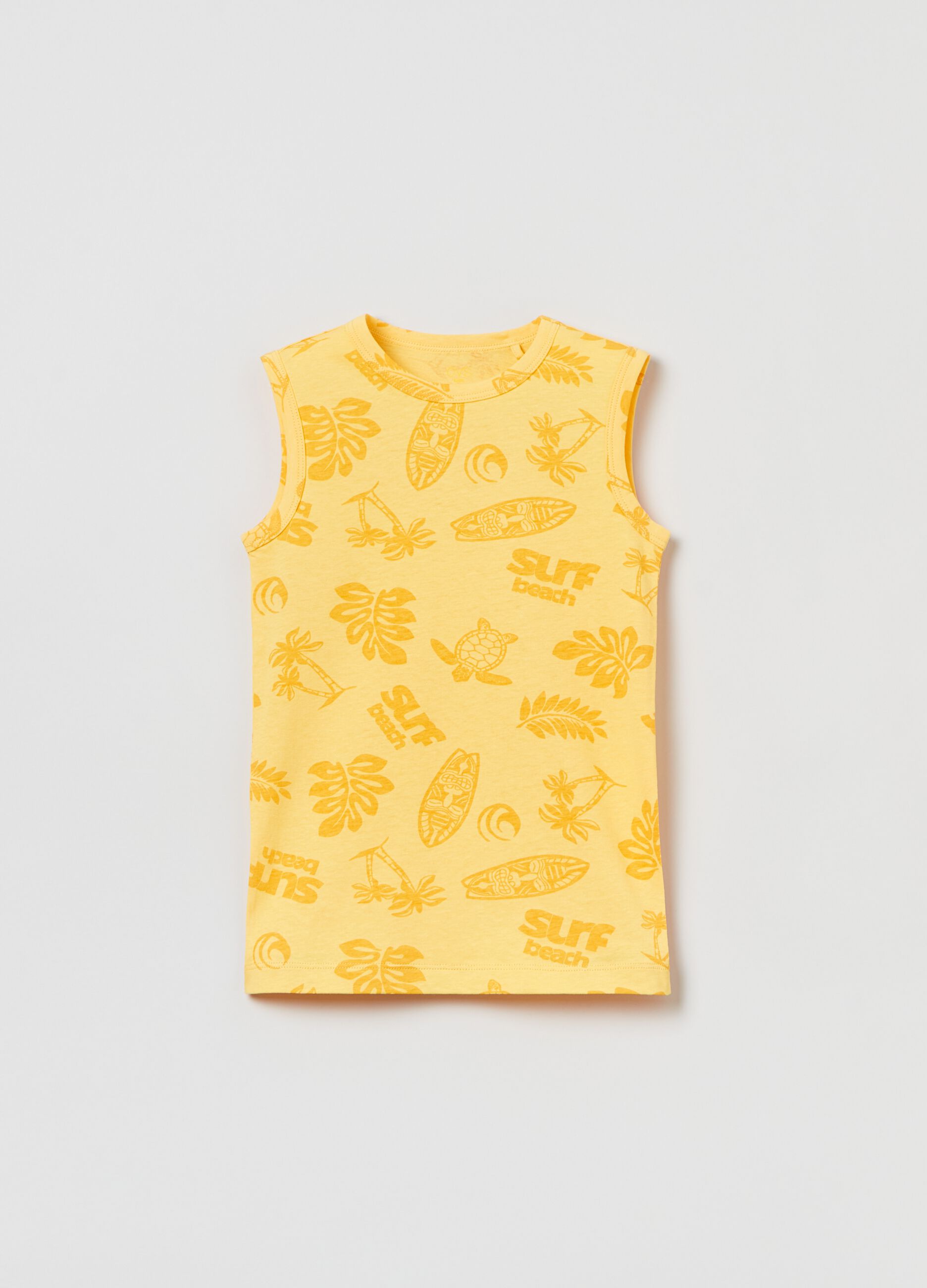 Cotton tank top with surf print