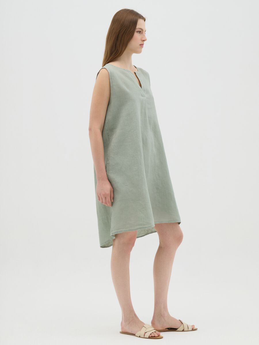 Women's Dress in Pure Green Linen Regular Fit_1