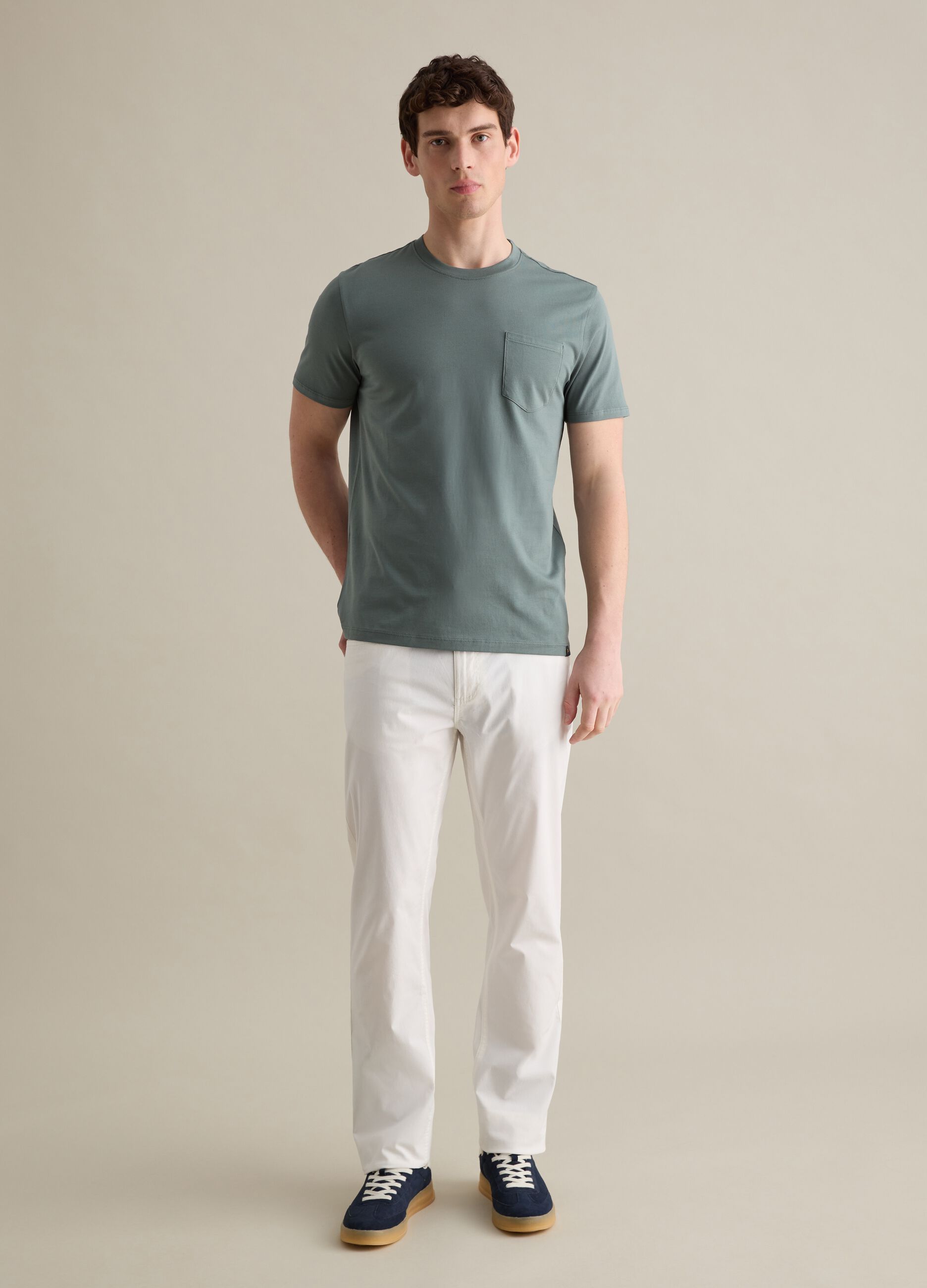 Green short-sleeved T-shirt in pure cotton