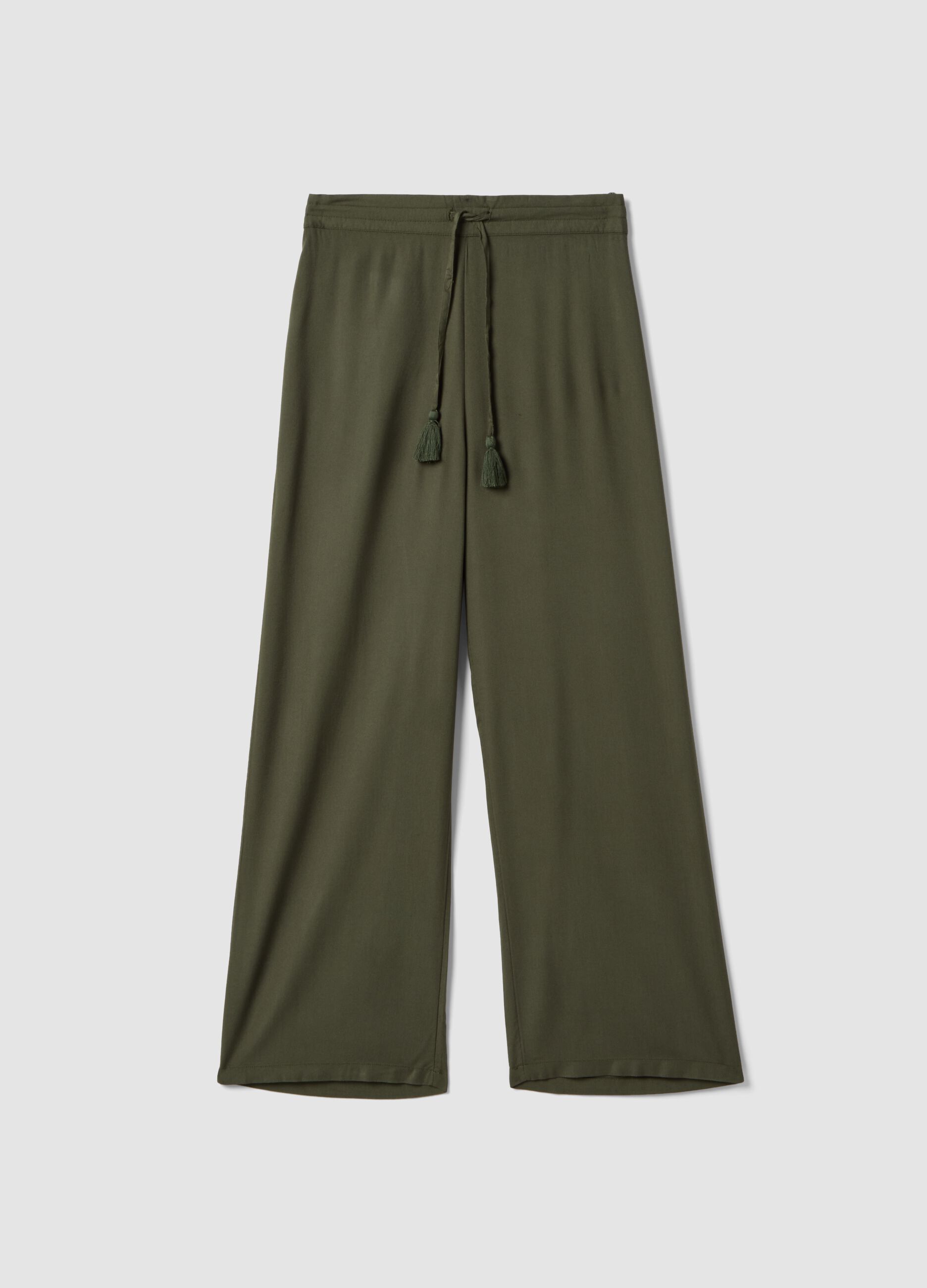 Green long pure viscose trousers