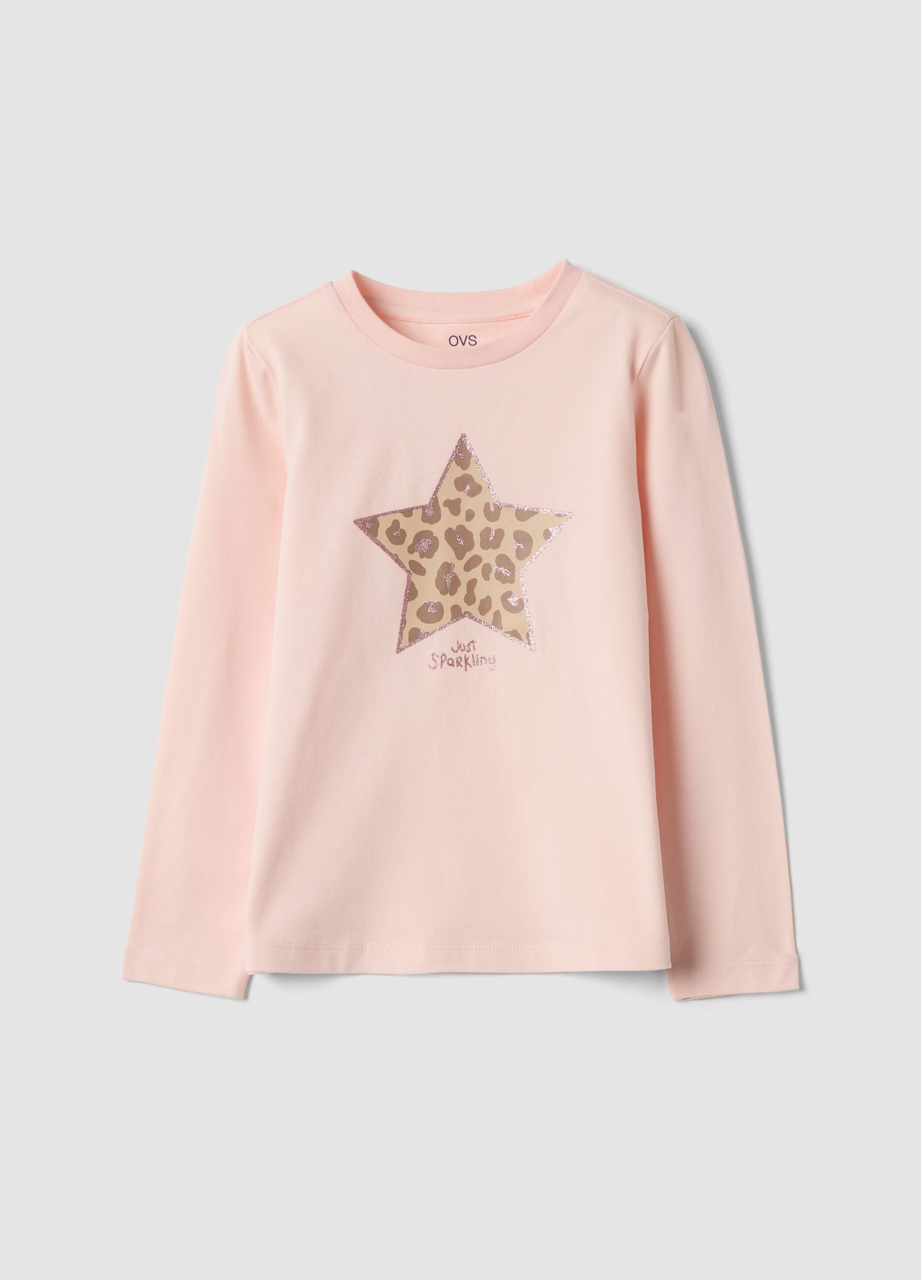 T-shirt rosa in cotone organico elasticizzato con girocollo