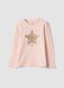 T-shirt rosa in cotone organico elasticizzato con girocollo_0