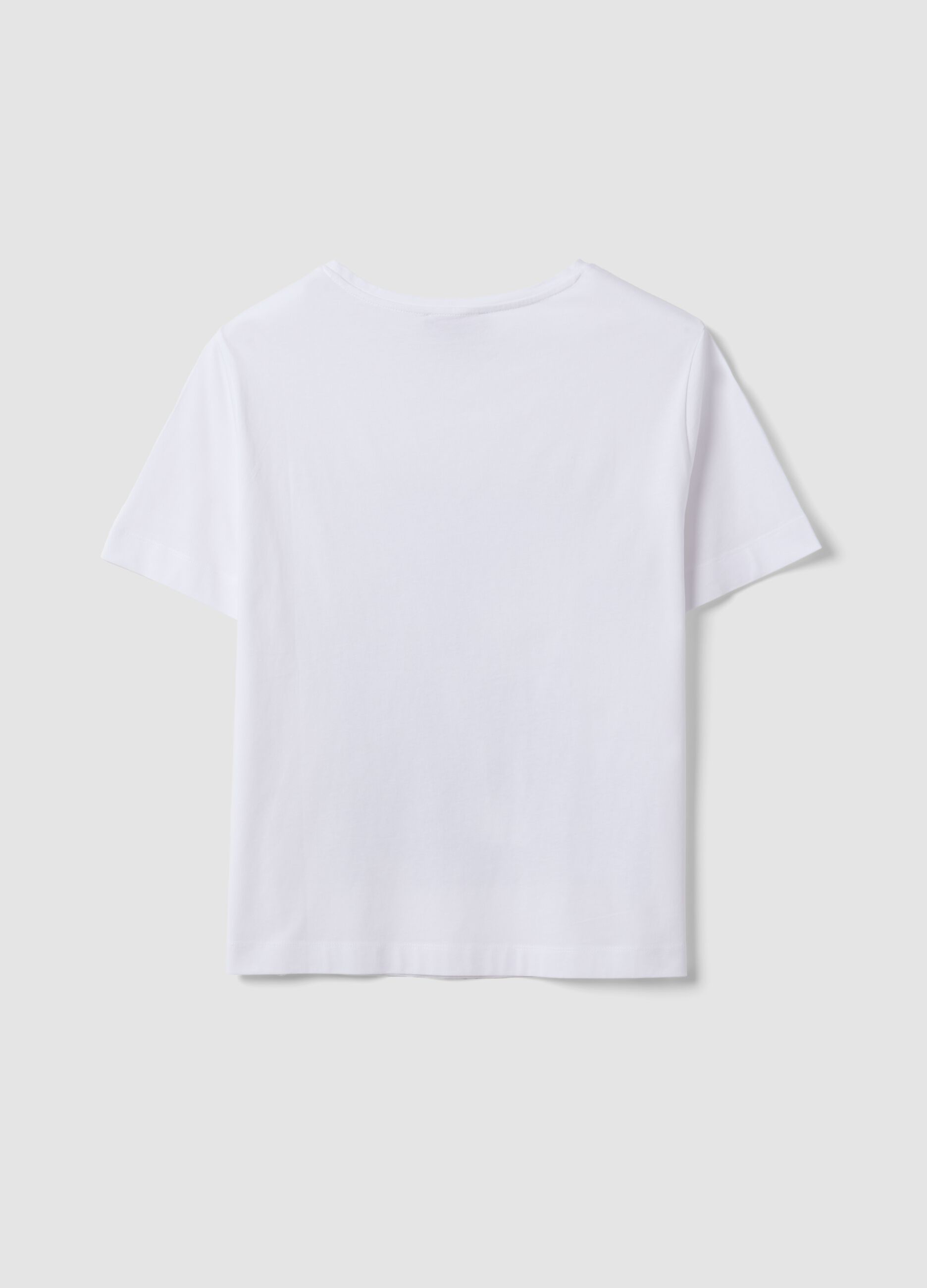 White pure cotton T-shirt with graphic print, regular fit