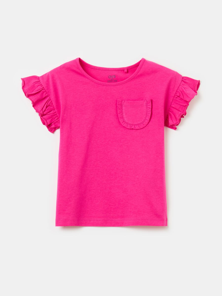 Cotton T-shirt with small pocket and frills_0