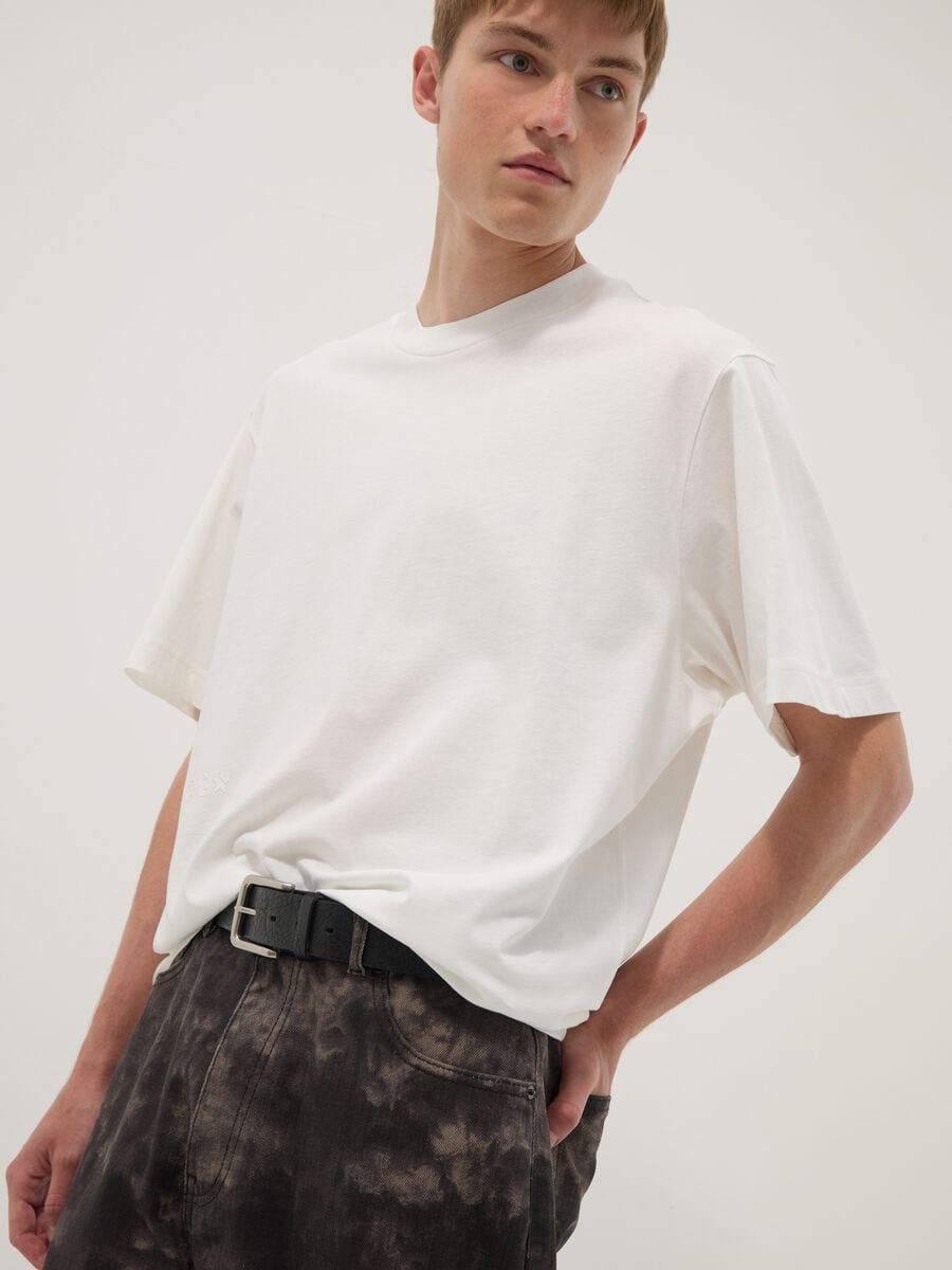 T-shirt bianca in puro cotone a maniche corte_0
