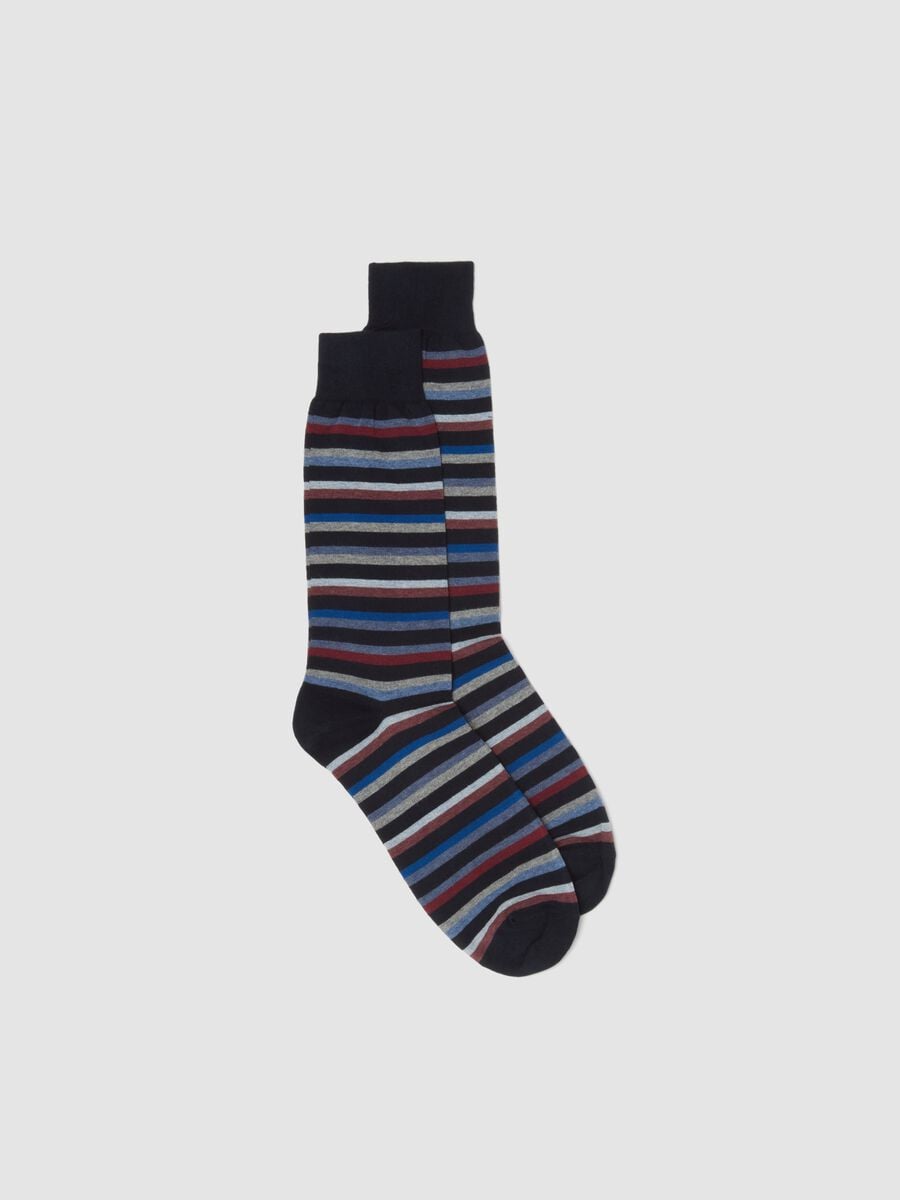 Blue striped ankle socks in stretch cotton_0