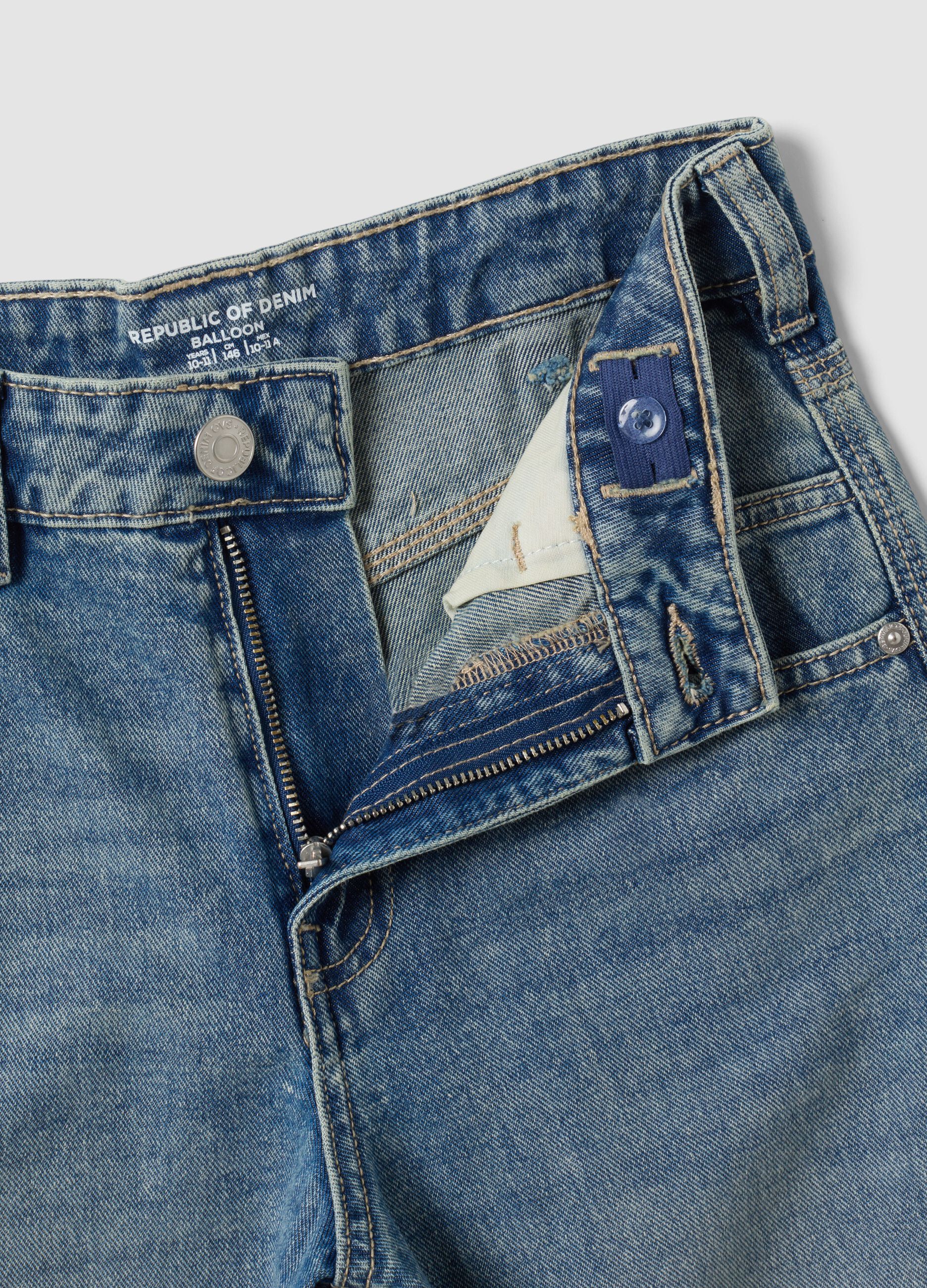 Blue denim pure cotton balloon-fit jeans