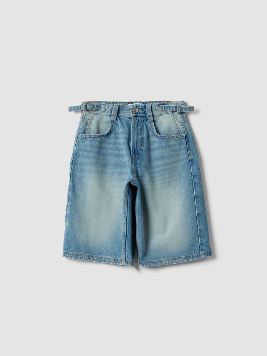 Light blue pure cotton denim Bermuda shorts, baggy fit_4