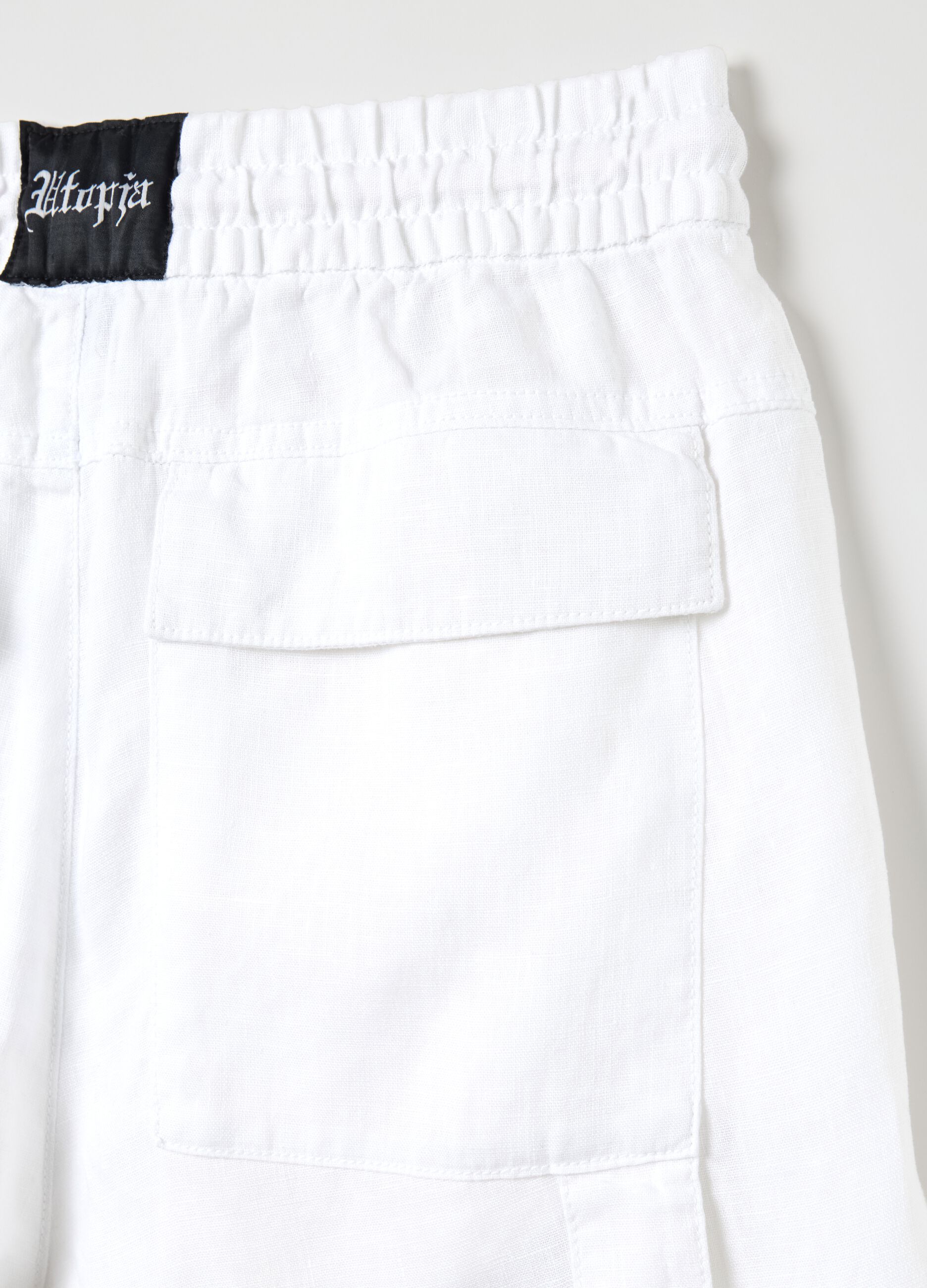 100% Linen Cargo Shorts White