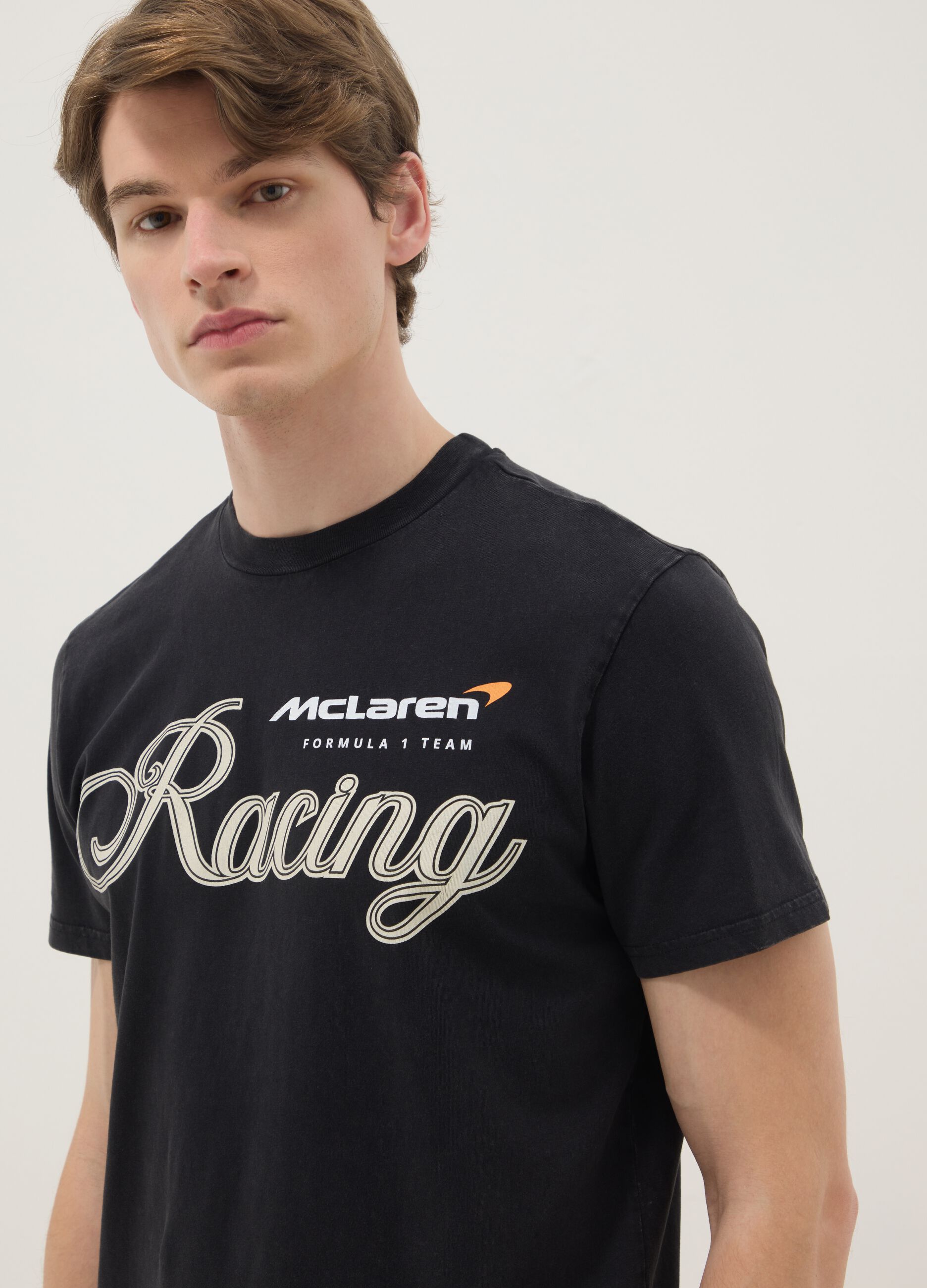 Black pure cotton regular fit t-shirt with McLaren print