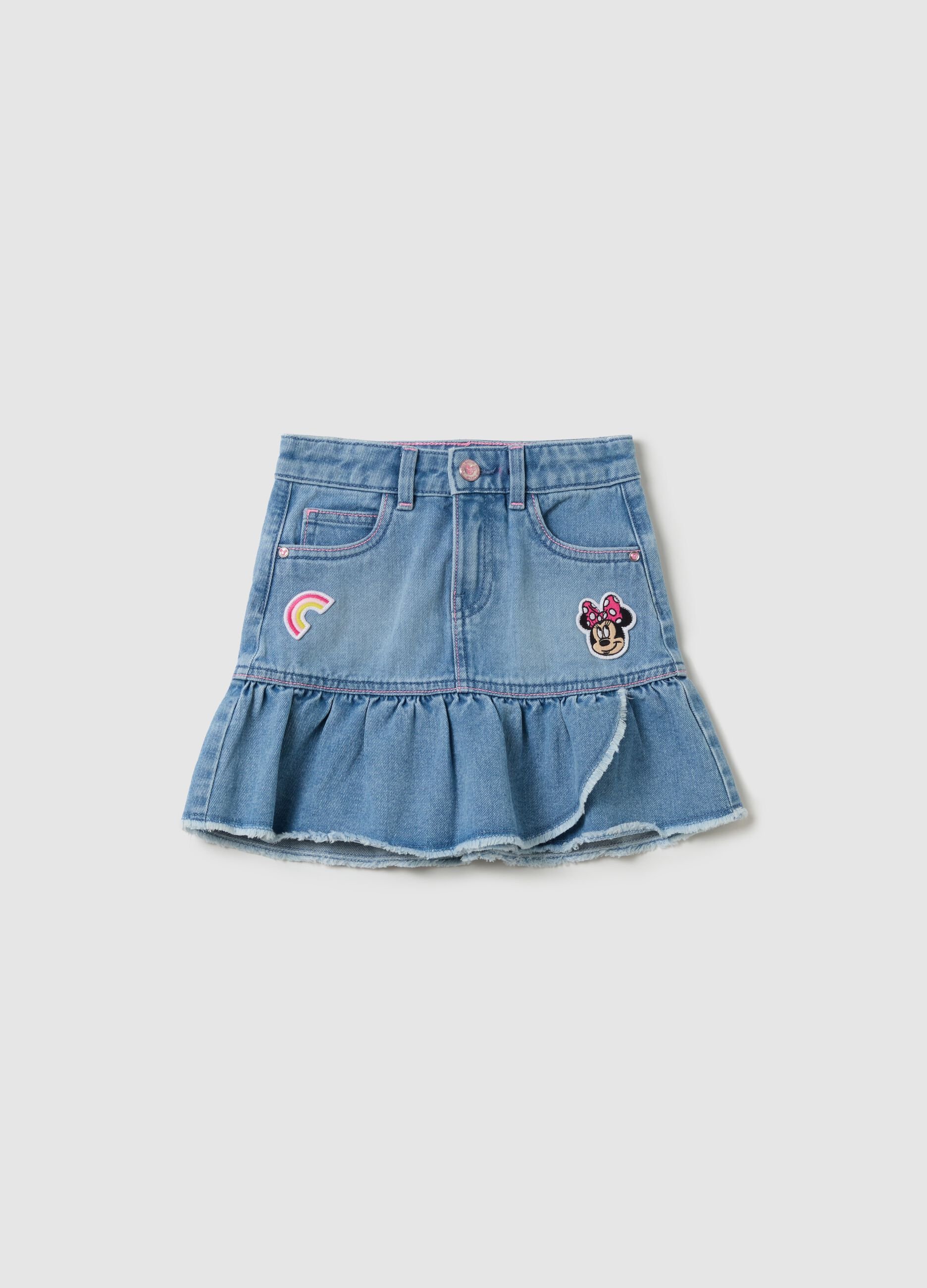 Denim skirt with flounce and Minnie Mouse patch