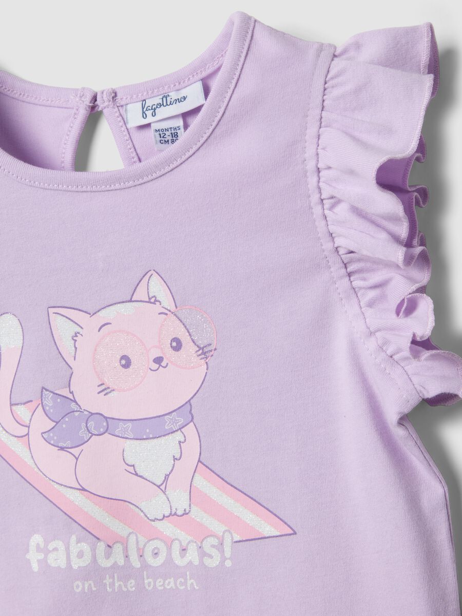 Purple organic cotton girls&rsquo; tank top with print and ruffles_2