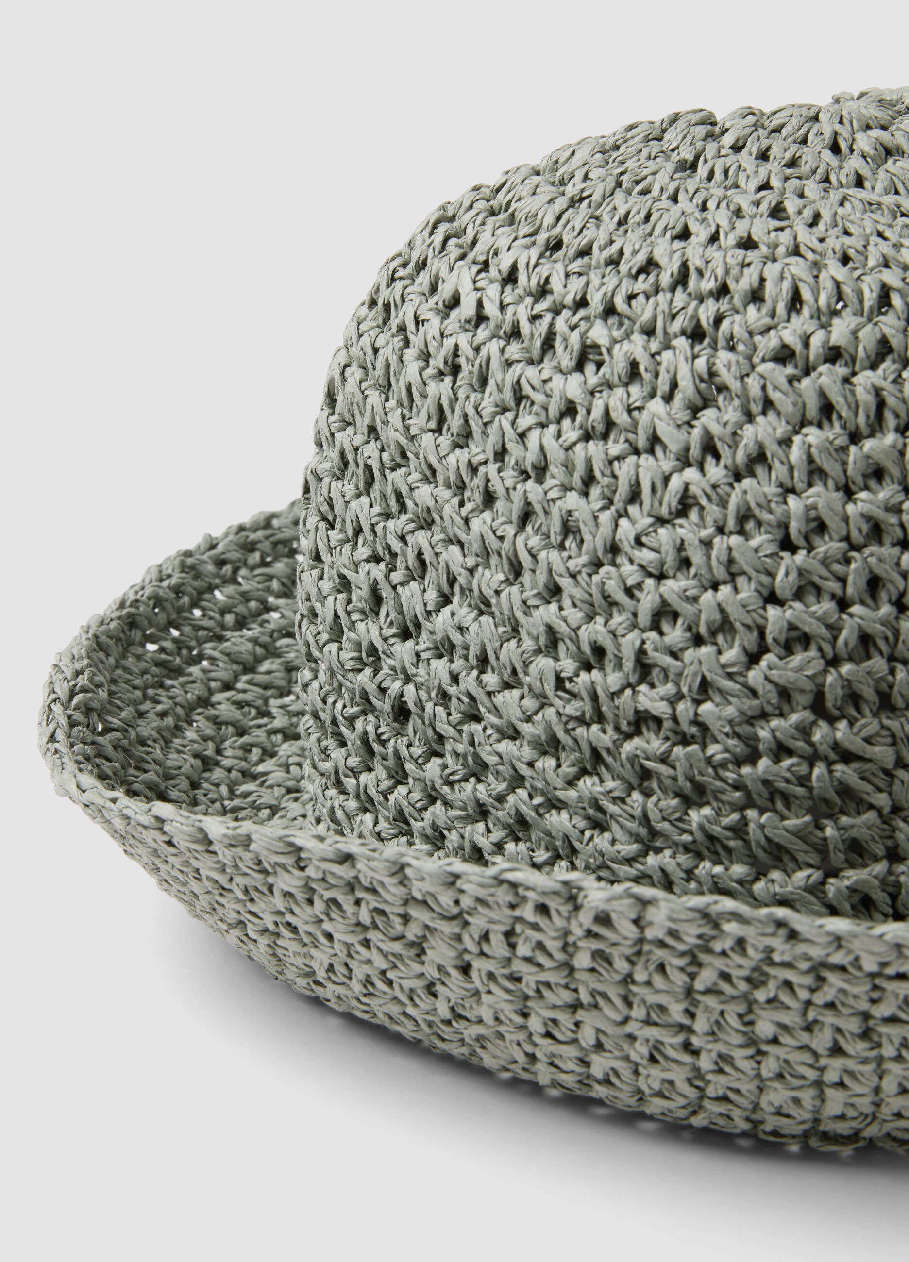 Green bucket hat in pure paper fabric