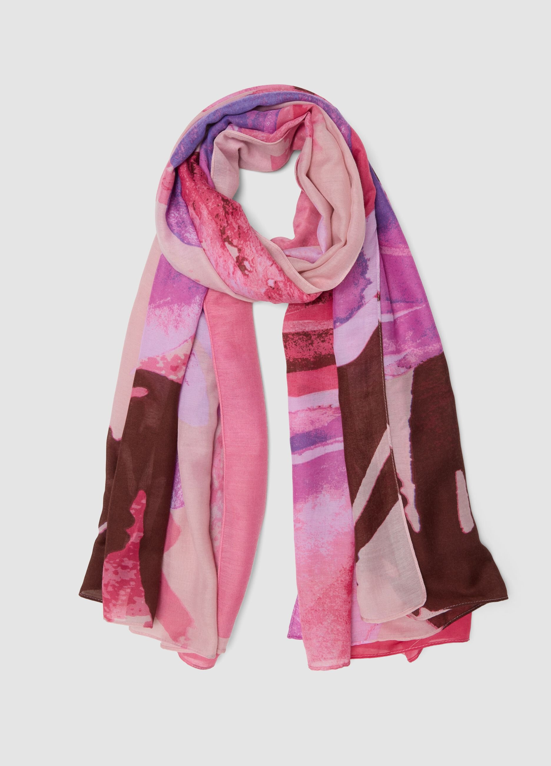 Pink abstract-print scarf