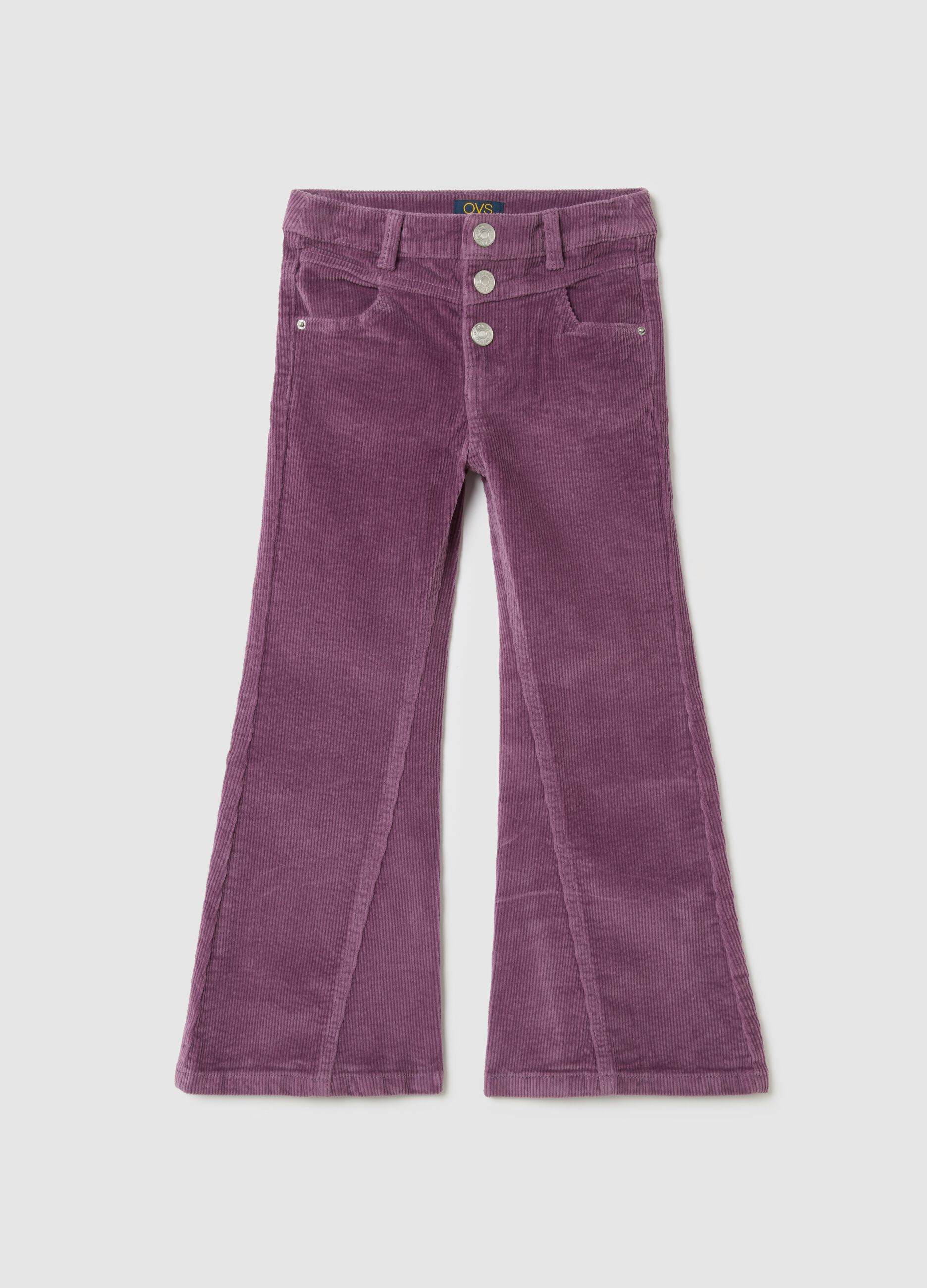 Girls' Wide-Leg Cotton and Purple Velvet Trousers