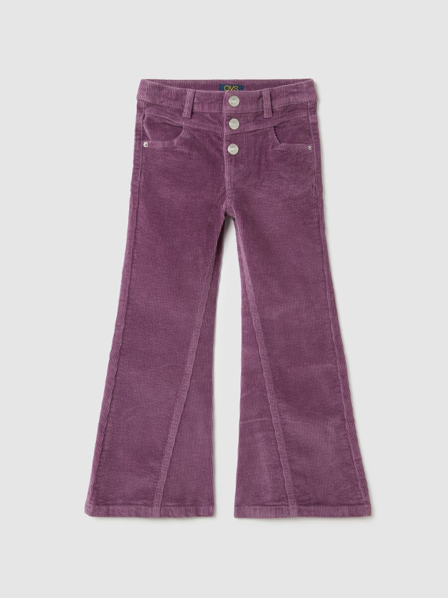 Girls' Wide-Leg Cotton and Purple Velvet Trousers_0