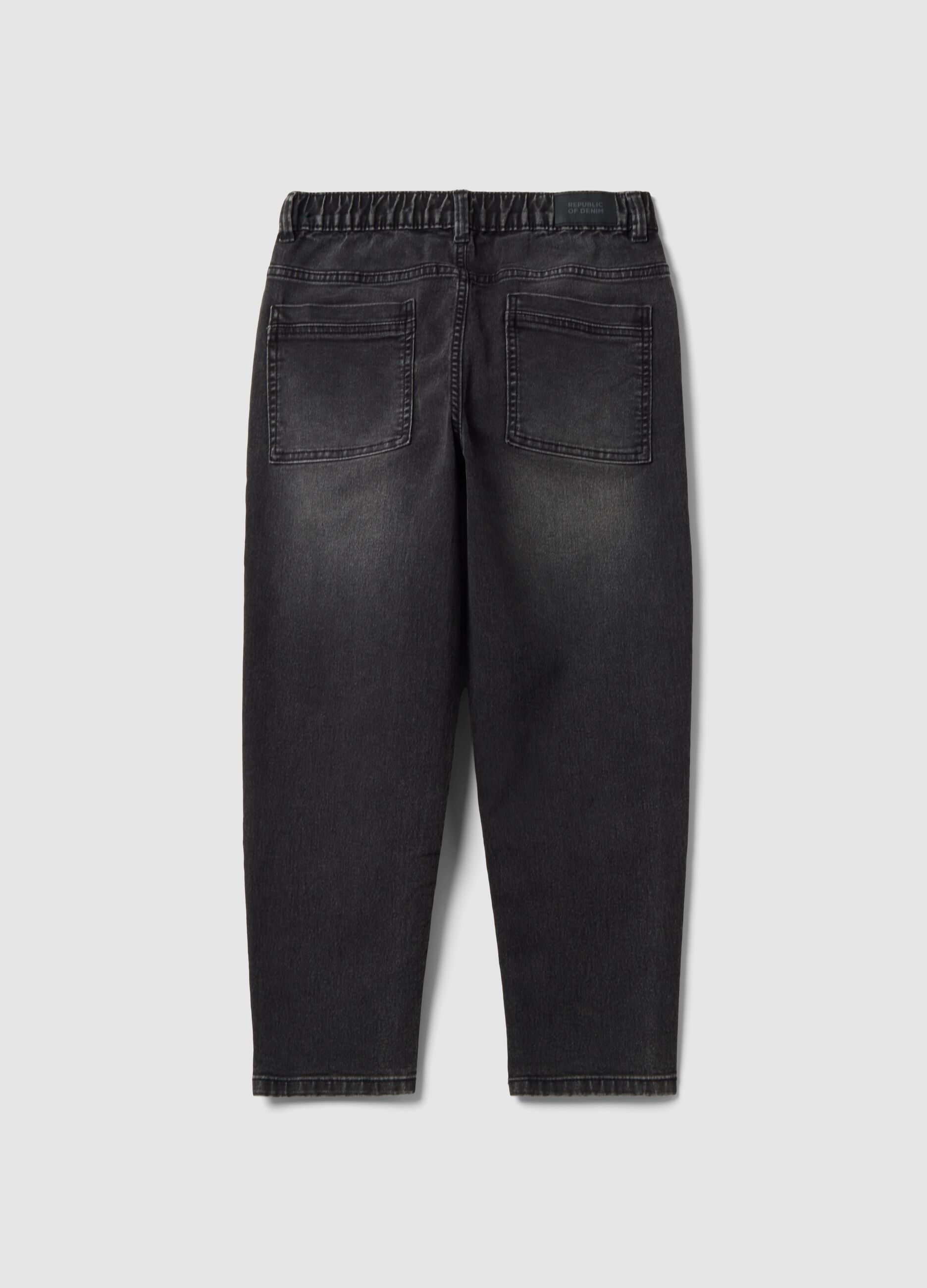Jeans neri in cotone elasticizzato con vita elastica per ragazzo
