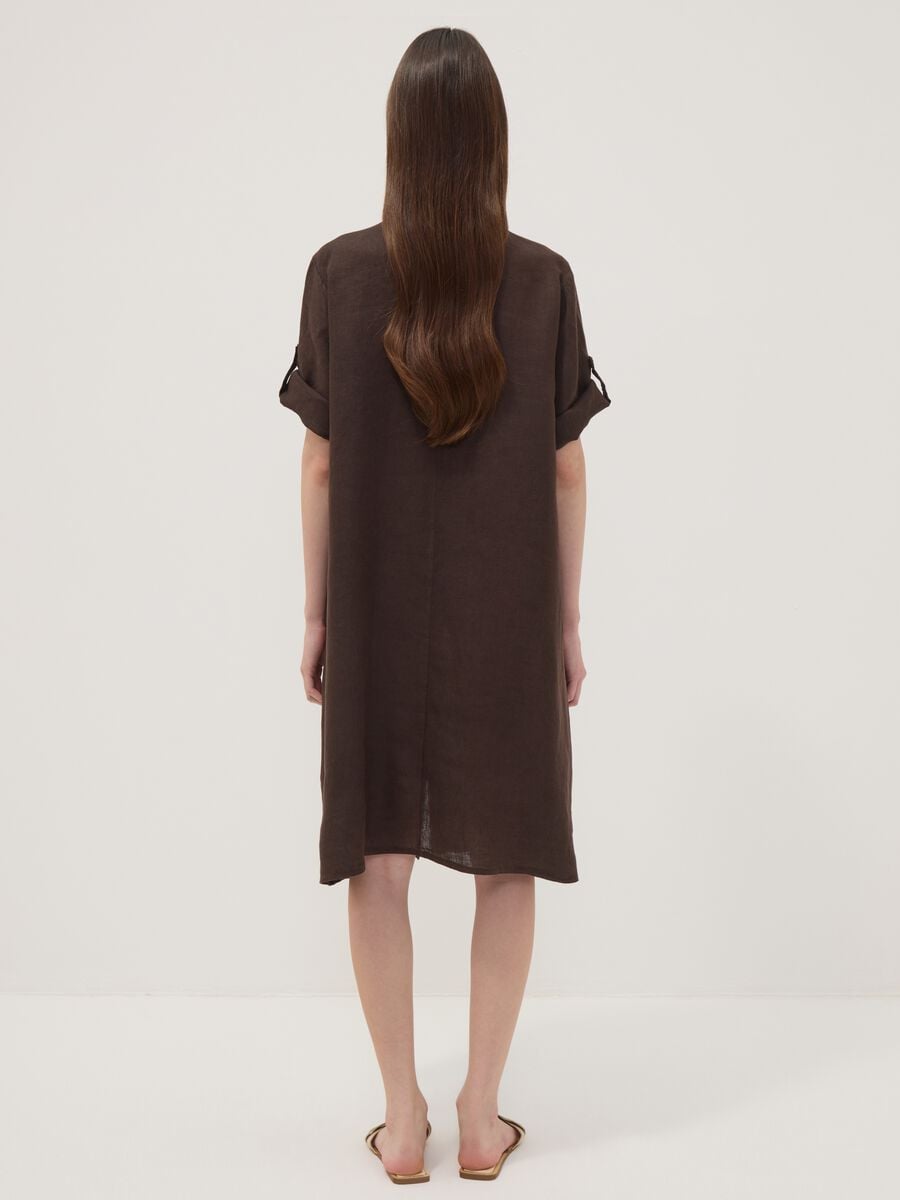 Brown pure linen dress with Mandarin collar, regular fit_3