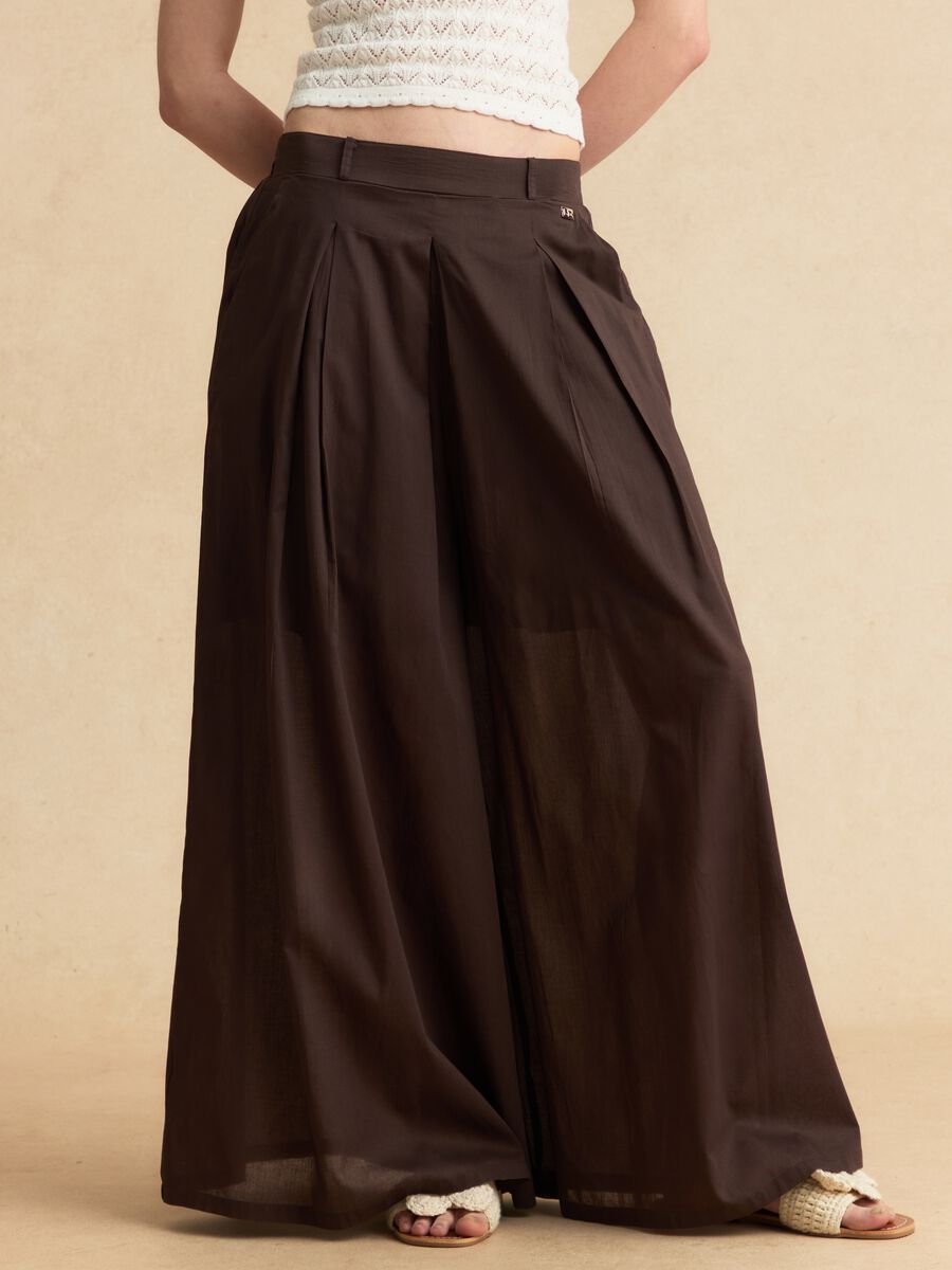 Brown pure cotton palazzo trousers_1