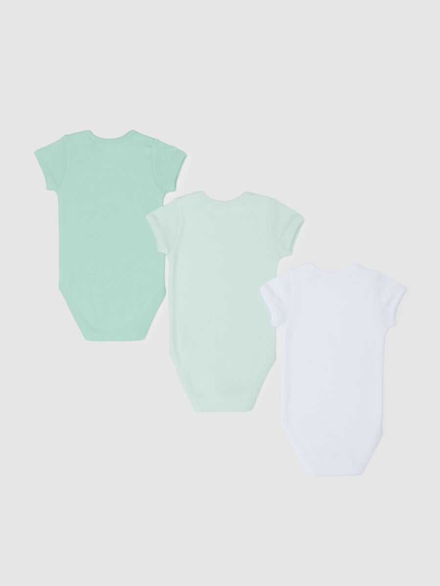 Three-pack short-sleeved bodysuits in organic cotton_1