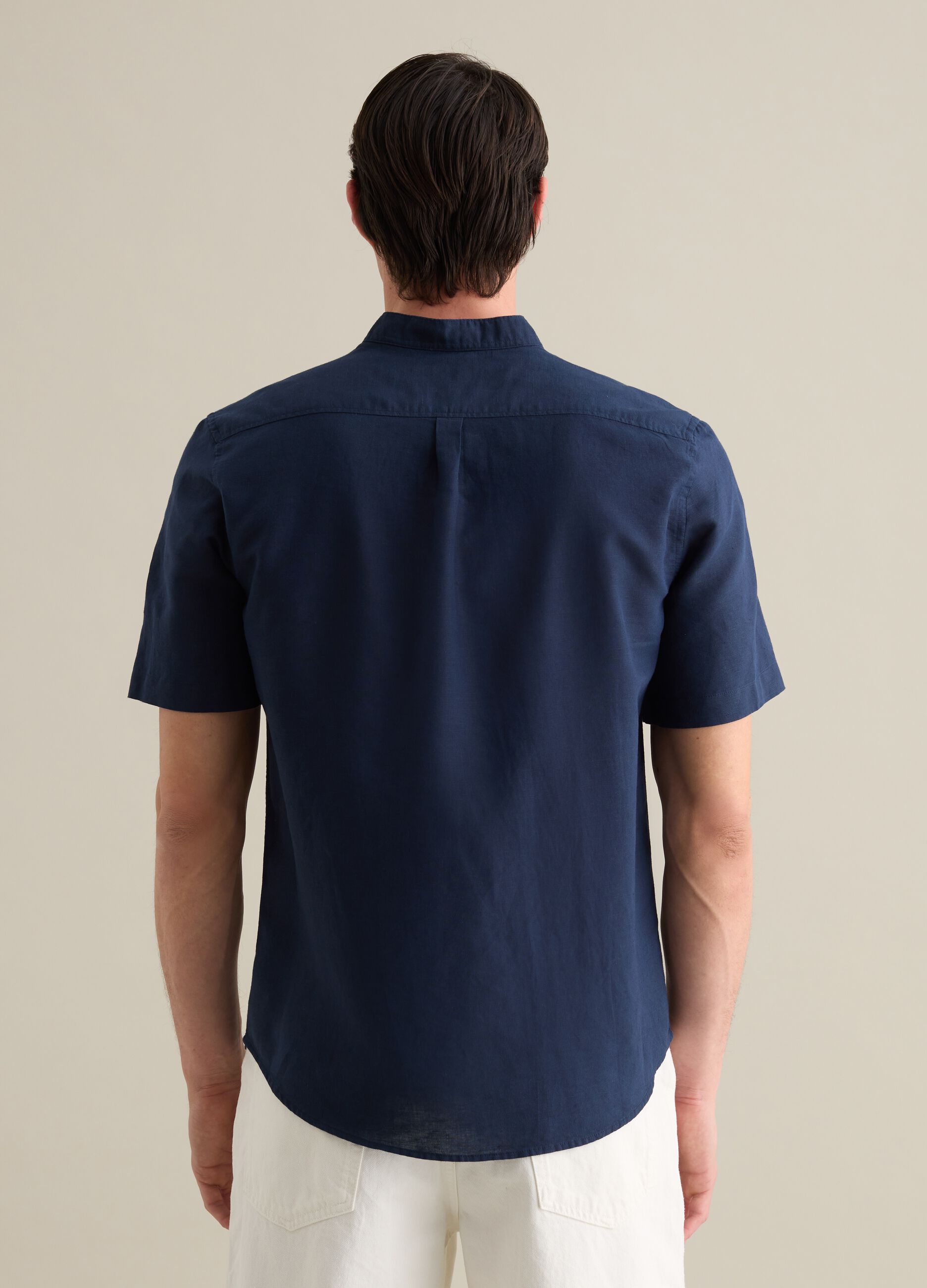 Blue Korean shirt in linen and cotton