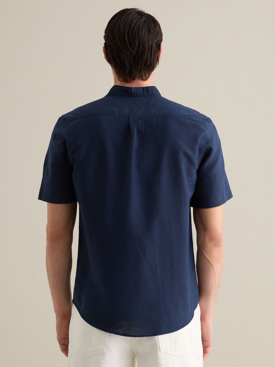 Blue Korean shirt in linen and cotton_3