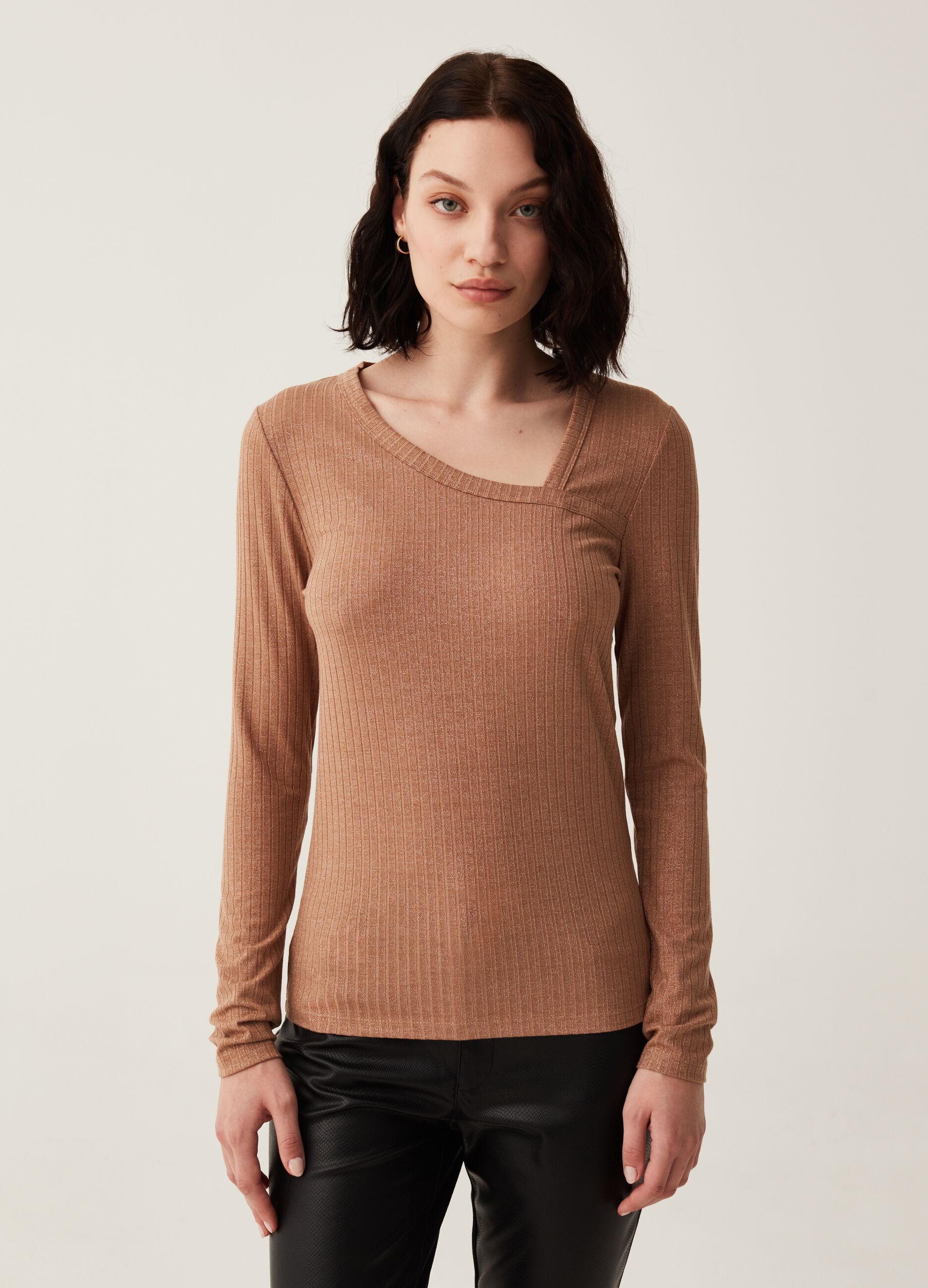 T-shirt a coste piatte in lurex_0