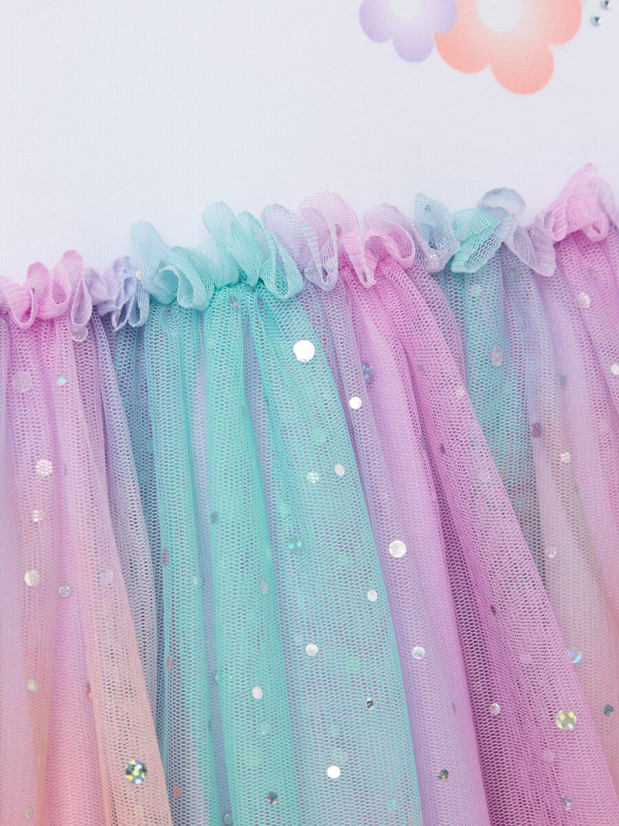 White and purple dress with skirt in tulle and Elsa print_2