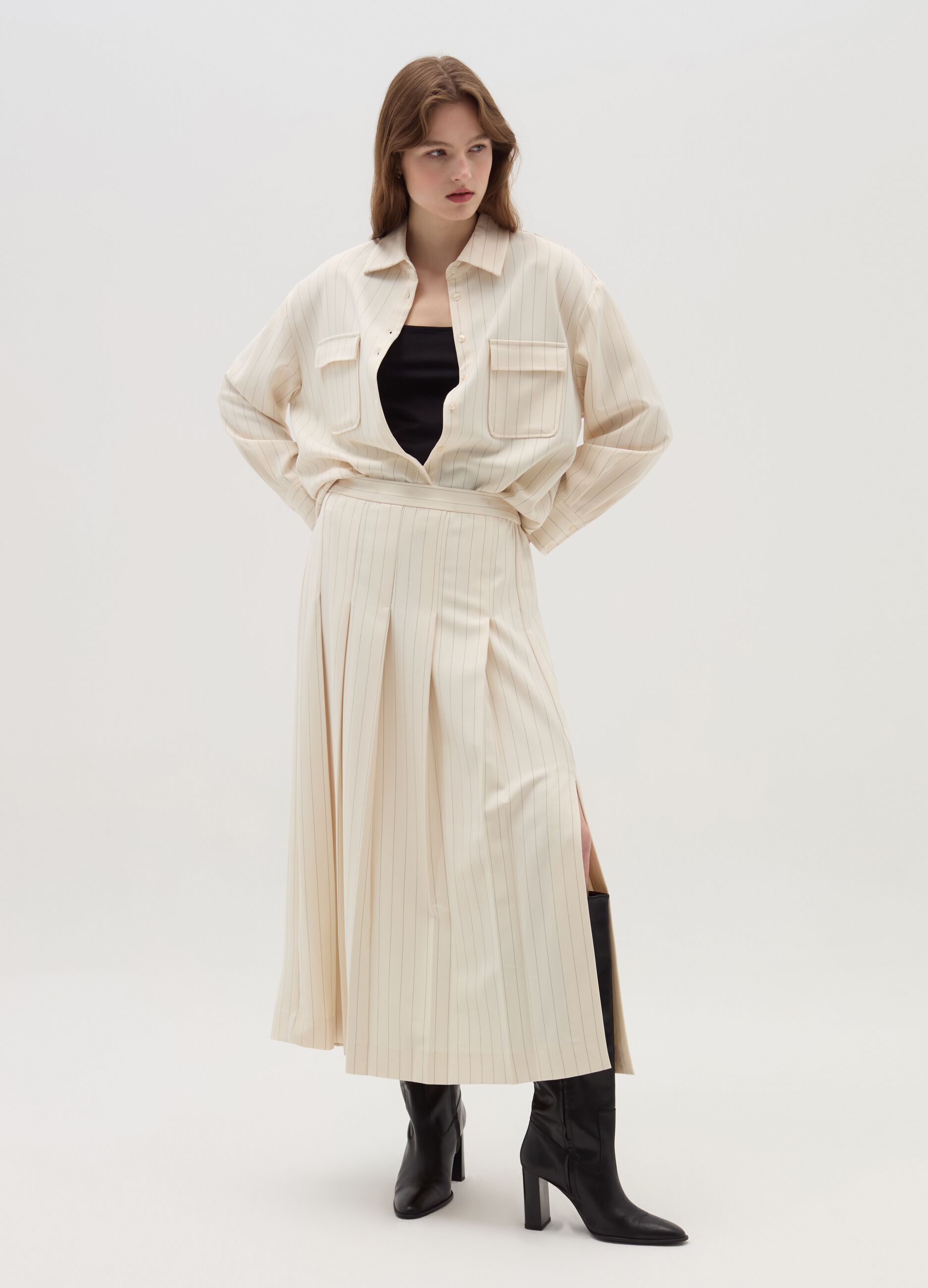 Gonna lunga gessata con spacco Bianco panna LULAH D. da Donna OVS