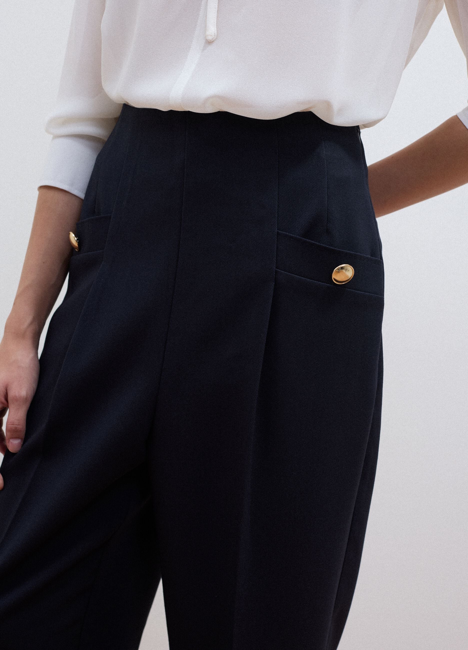 Black stretch viscose trousers with regular tapered fit