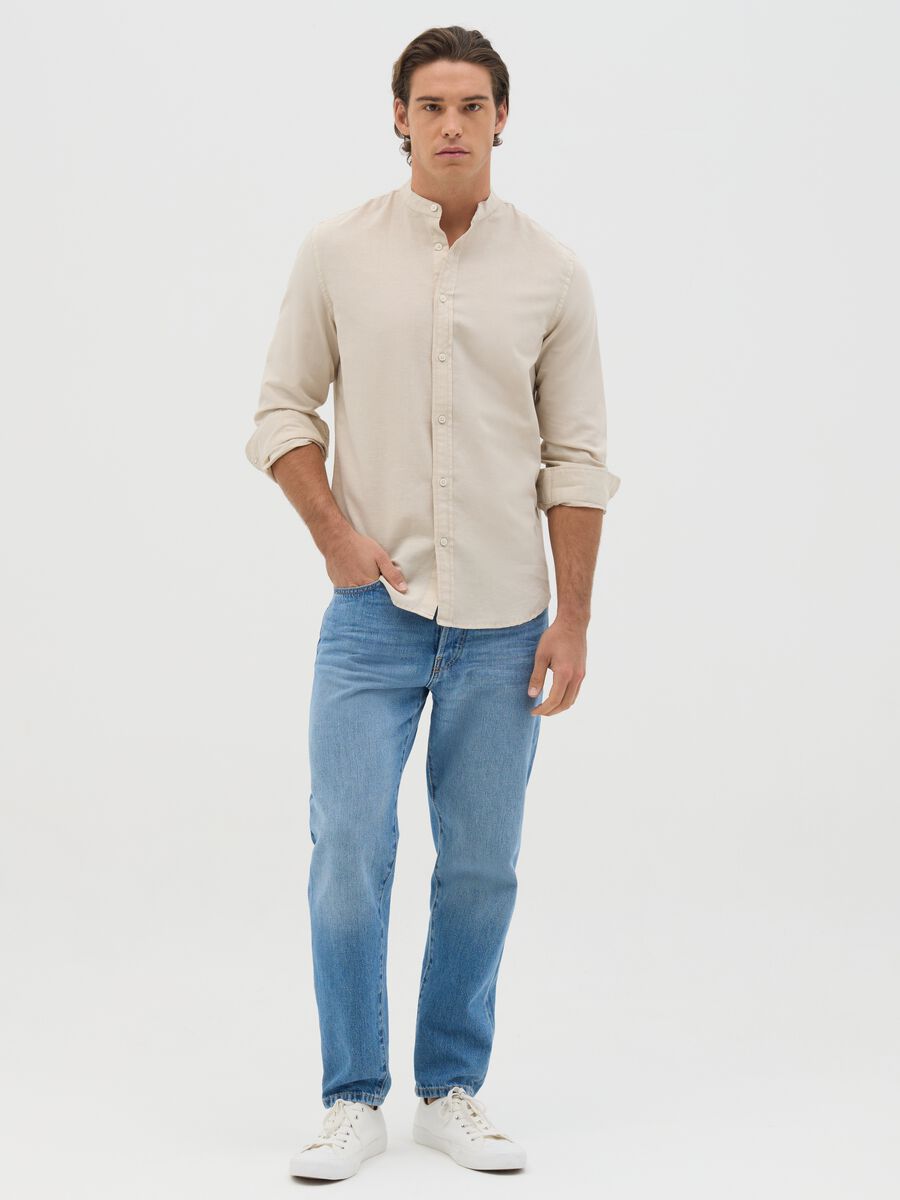 Long Beige Cotton and Linen Shirt_2