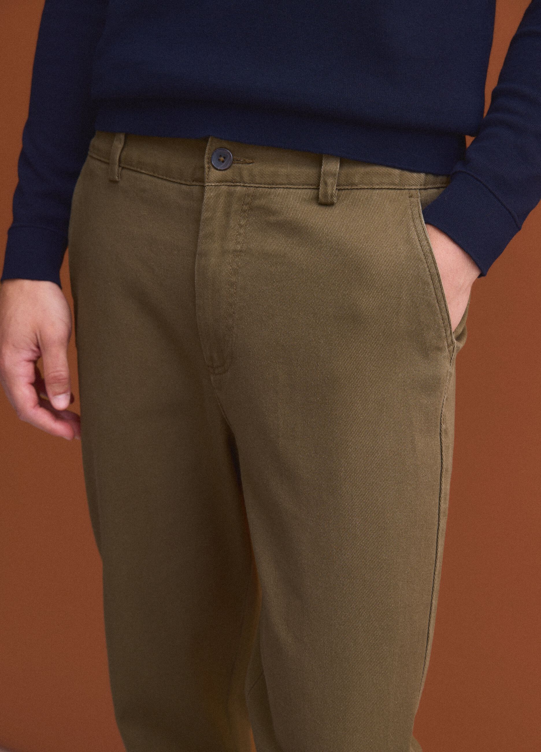 Men&rsquo;s brown stretch-cotton straight-fit chino trousers