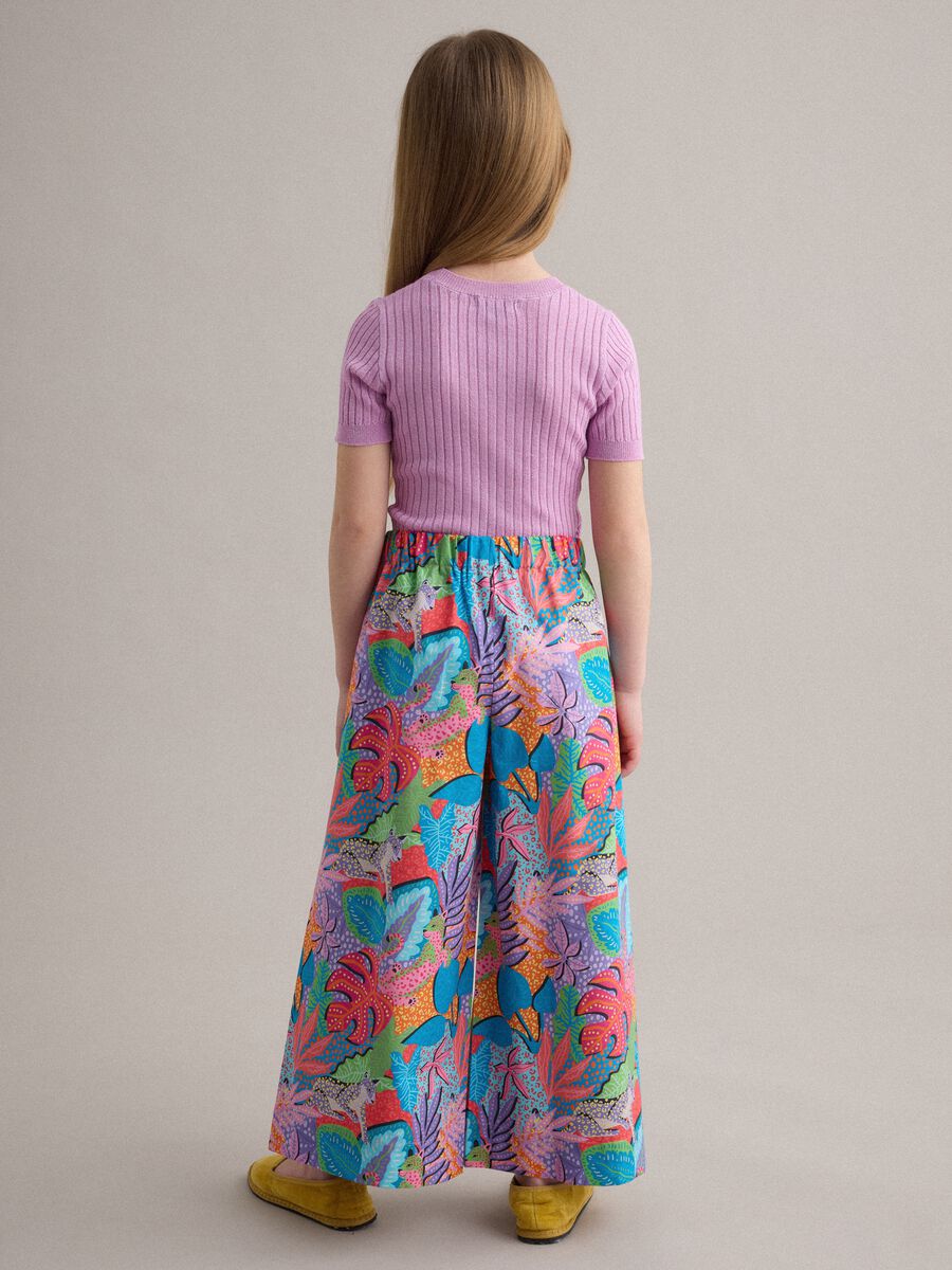 Pantaloni palazzo multicolor a fiori in puro cotone da bambina_1