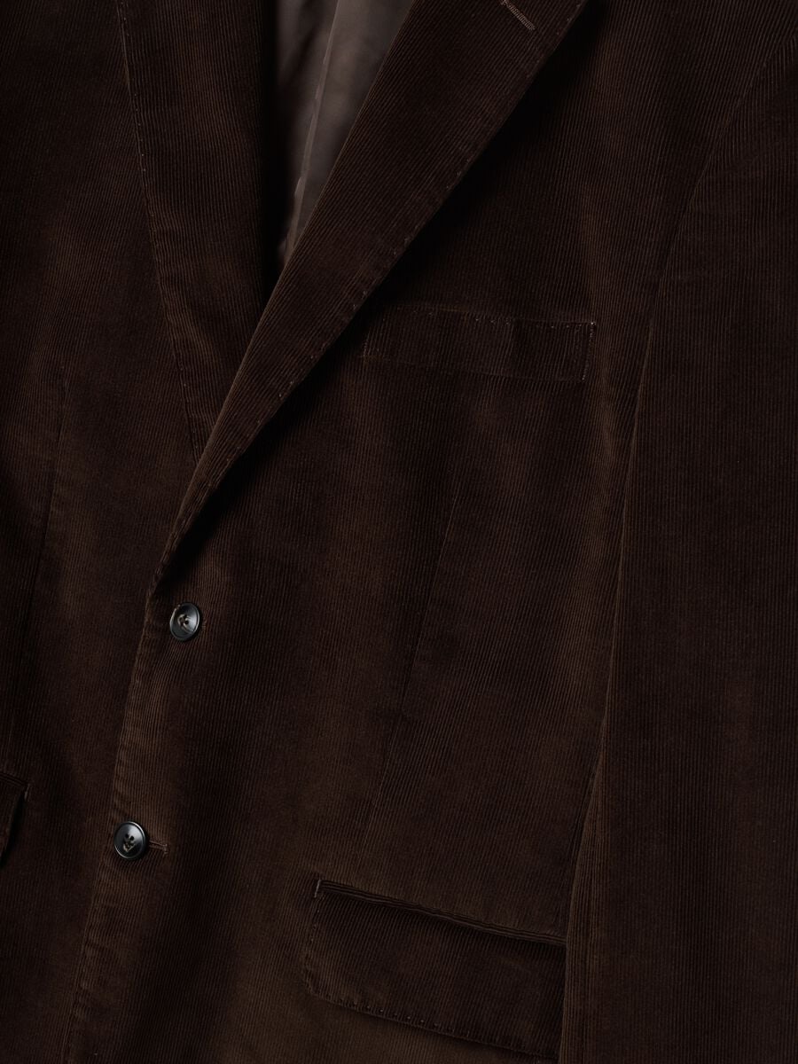 Blazer marrone in puro cotone regular fit a coste_1