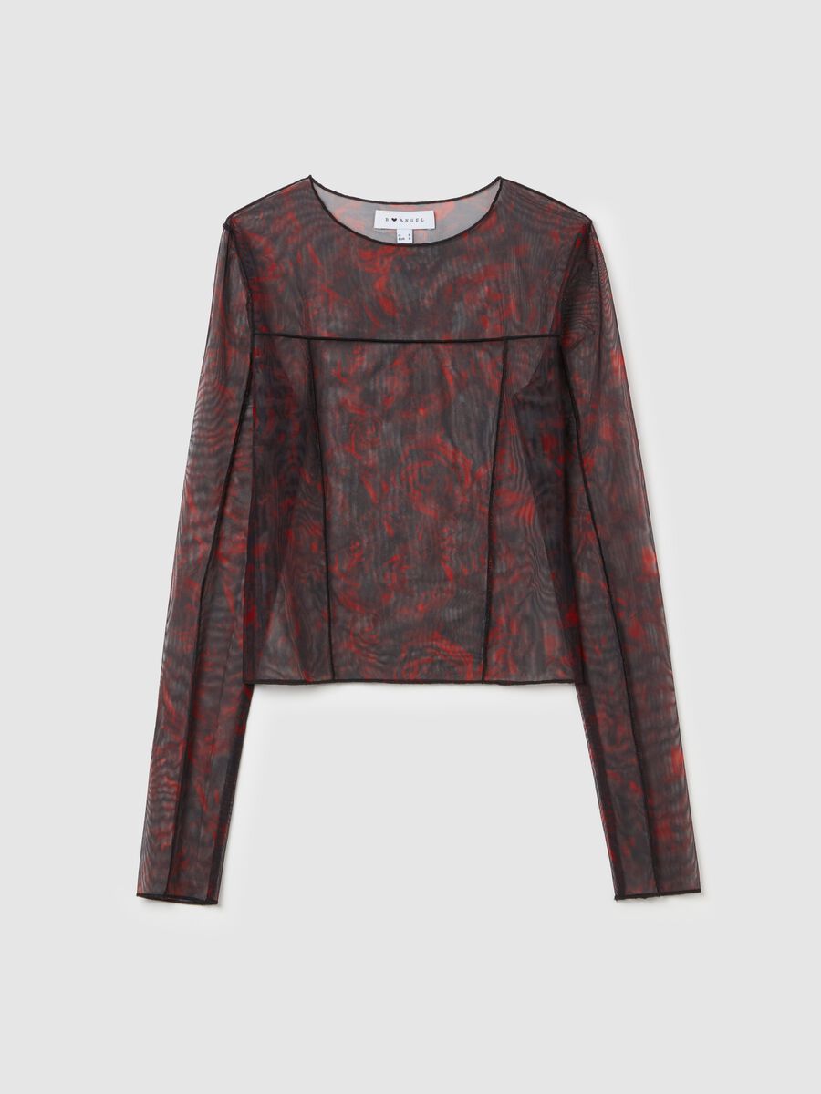 Mesh T-shirt with roses print_4