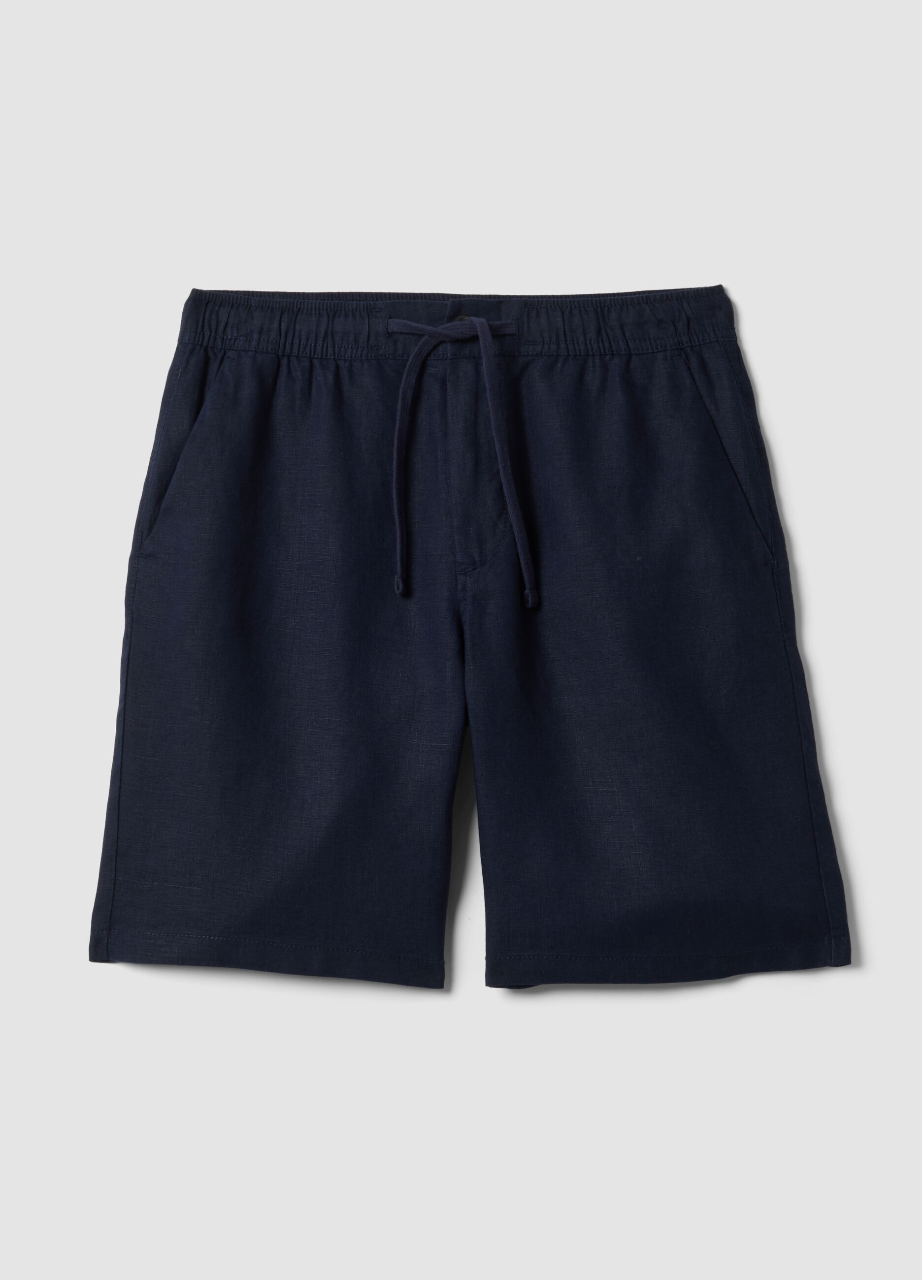 Blue pure linen Bermuda shorts with elasticated waist