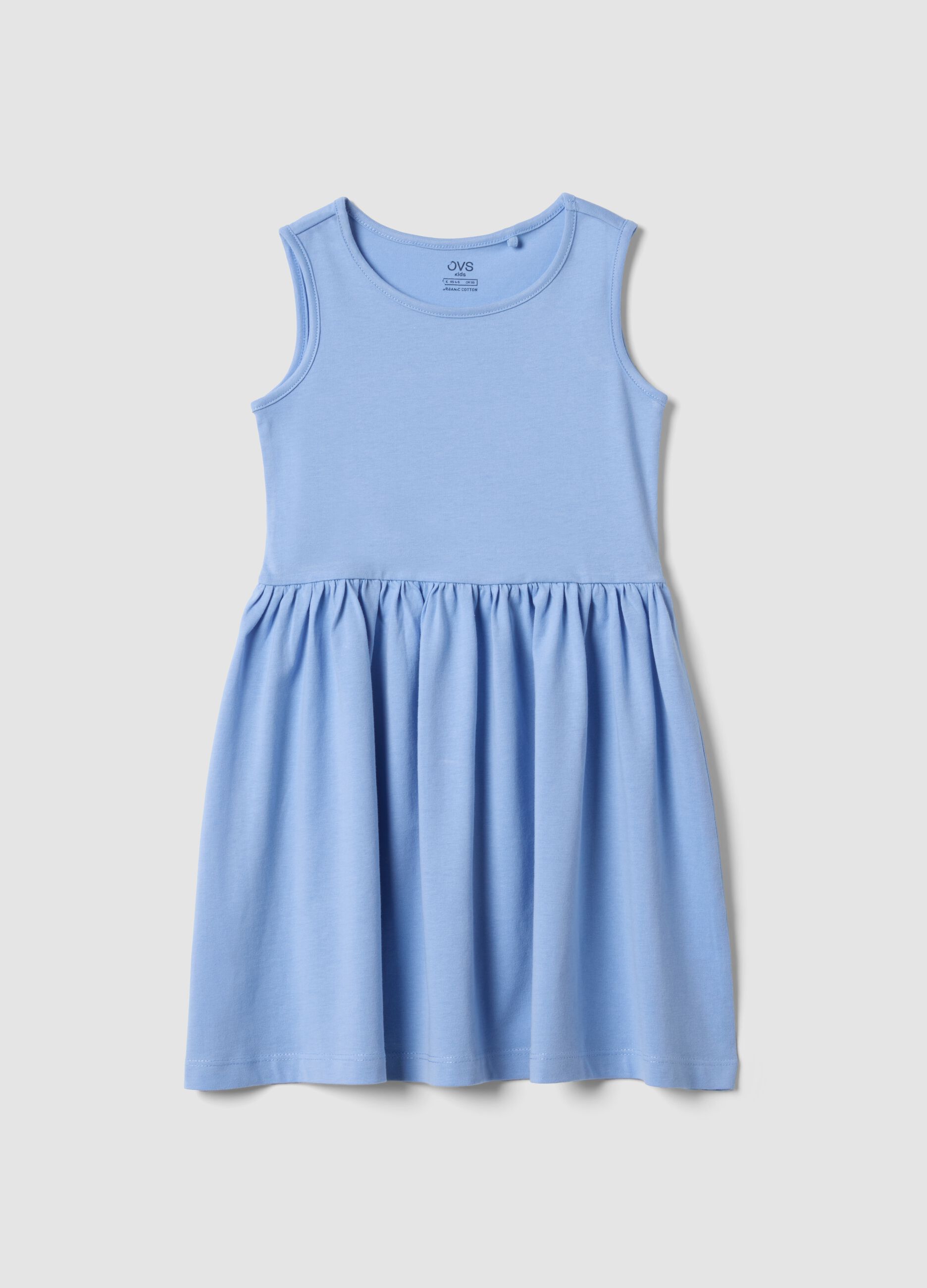 Sleeveless light blue pure cotton girls&rsquo; dress, regular fit