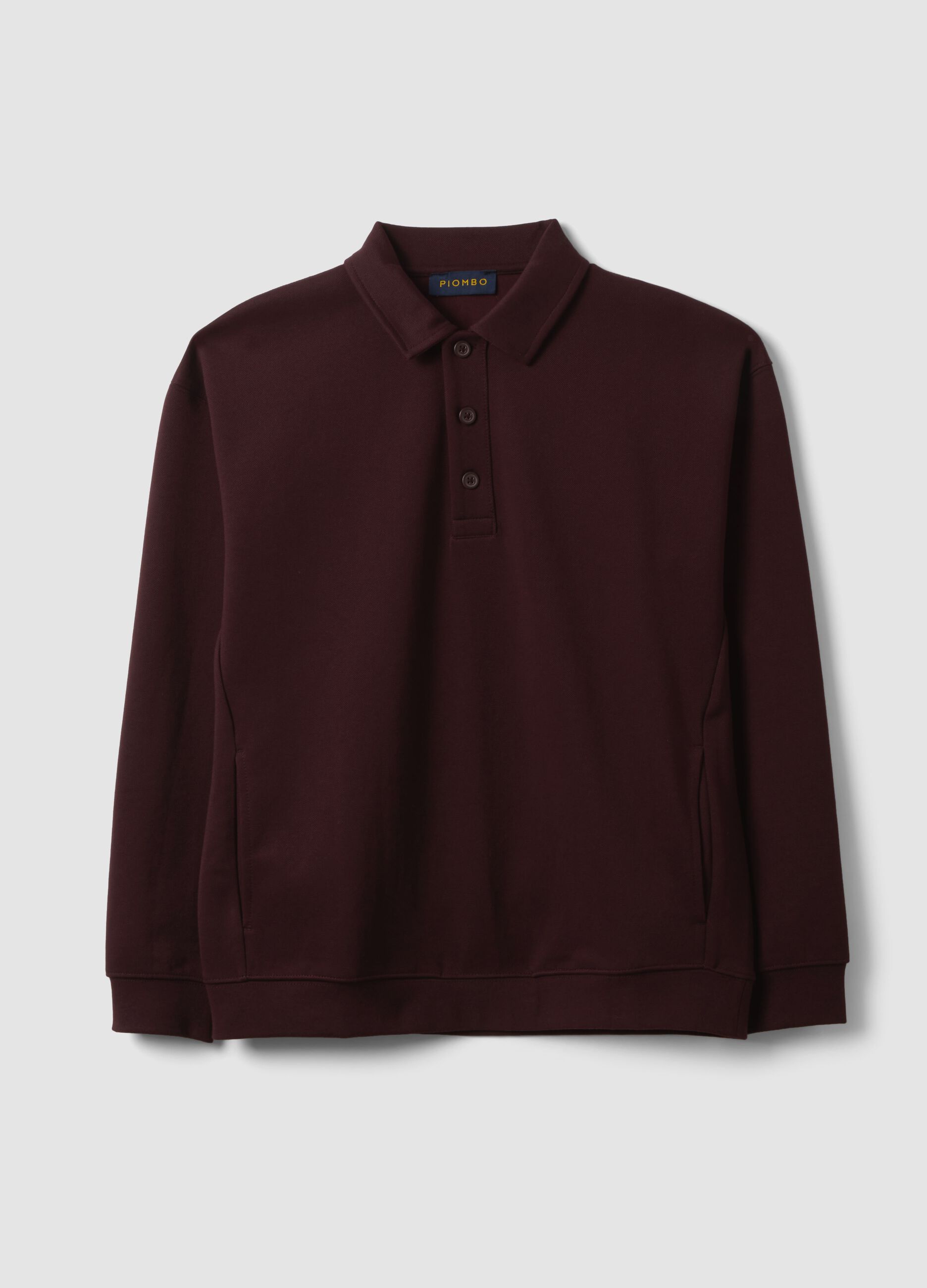 Brown stretch polo-collar sweatshirt, relaxed fit