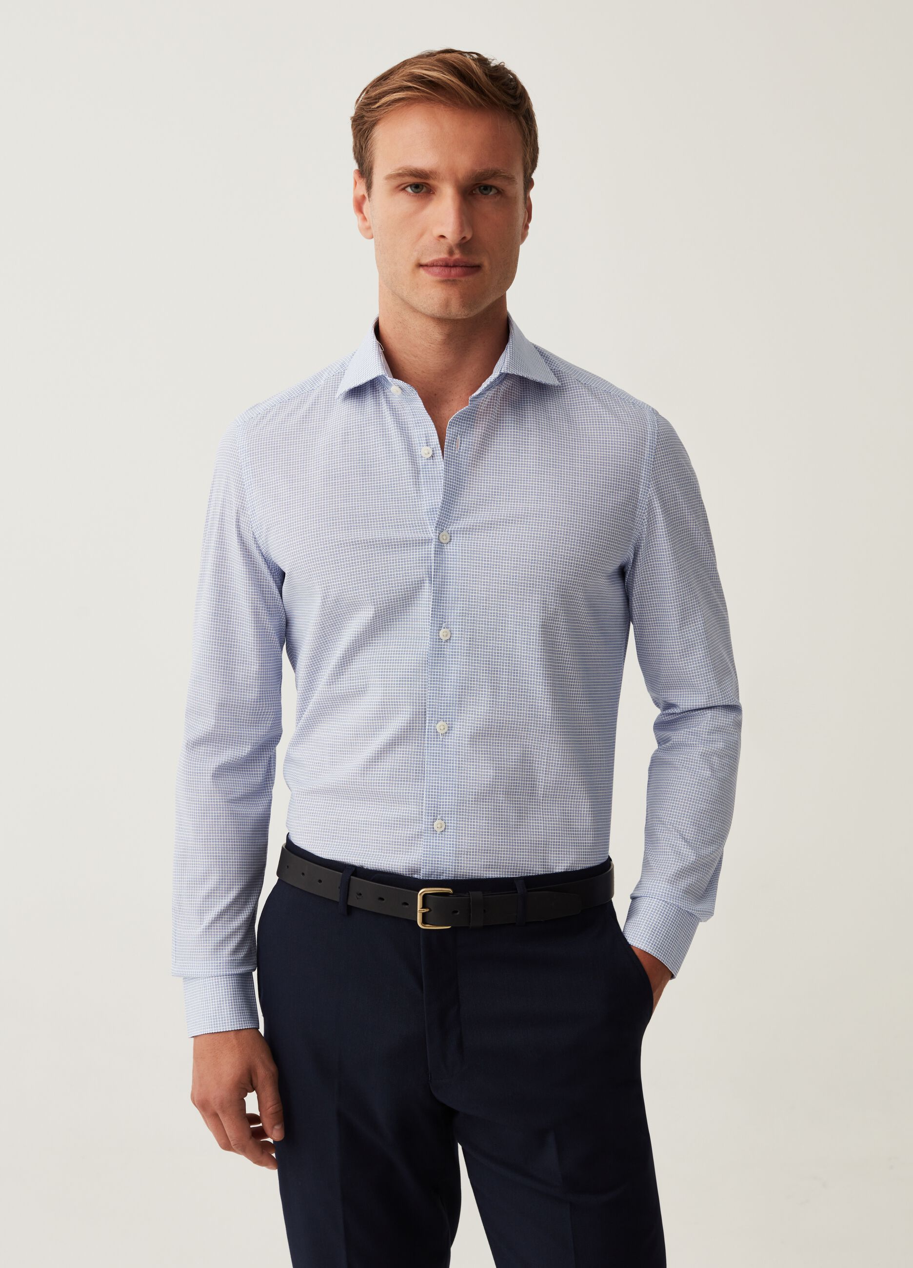 Camicia slim fit con micro fantasia_0