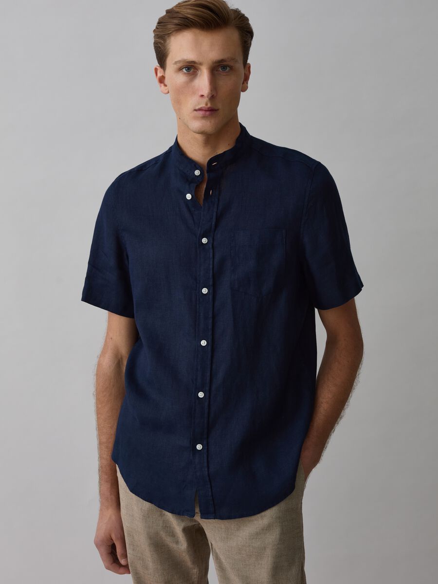 Short-sleeved shirt with Mandarin collar_0