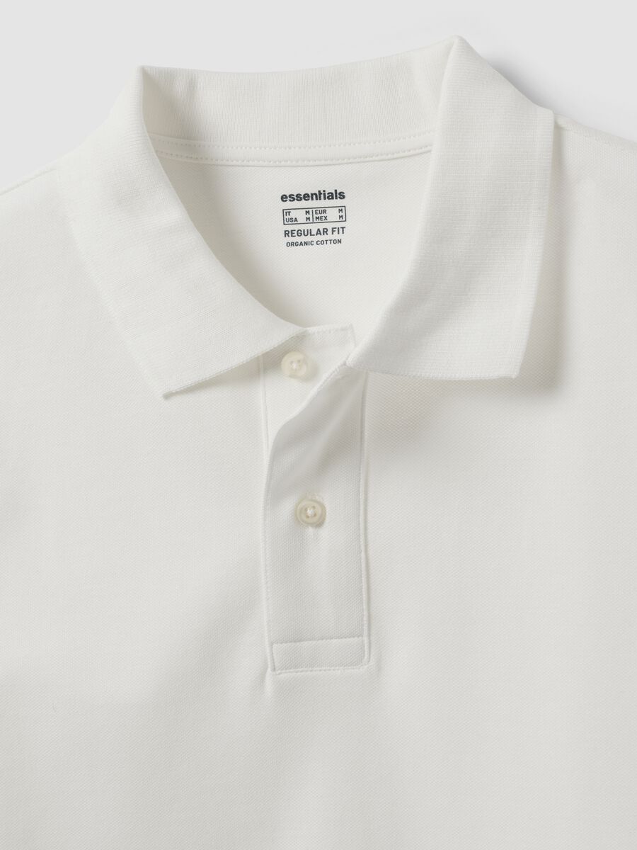 Polo bianca in piquet di puro cotone organico a maniche lunghe regular fit_2
