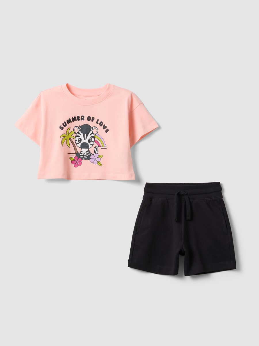 Pink pure cotton set with T-shirt and shorts_0