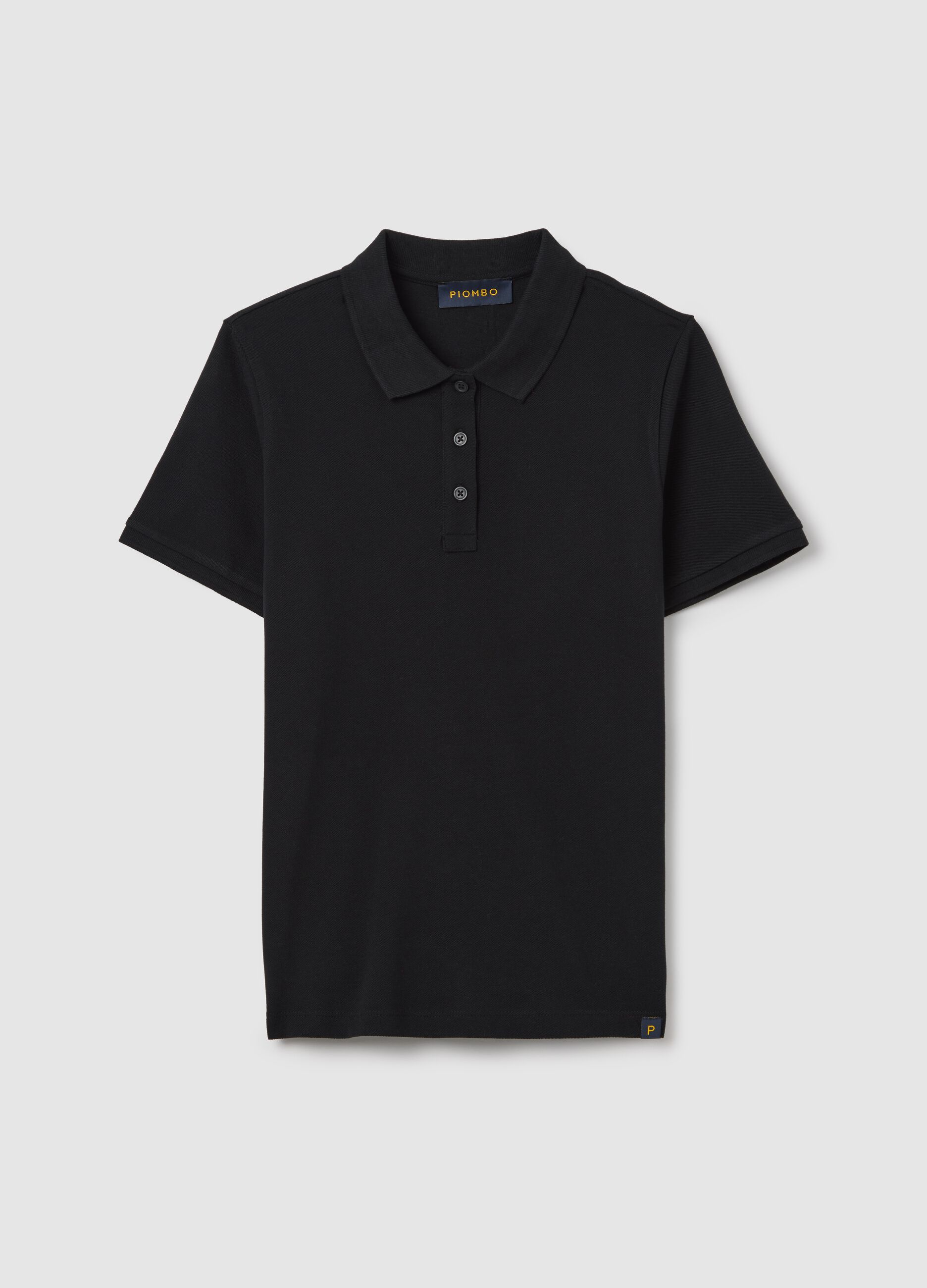 Black short-sleeved polo shirt in piquet