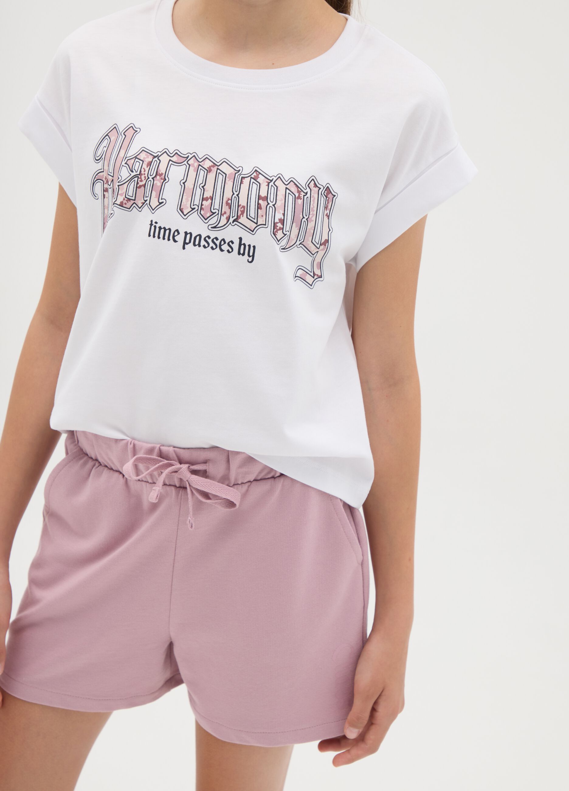 White and pink jogging set in cotton with print